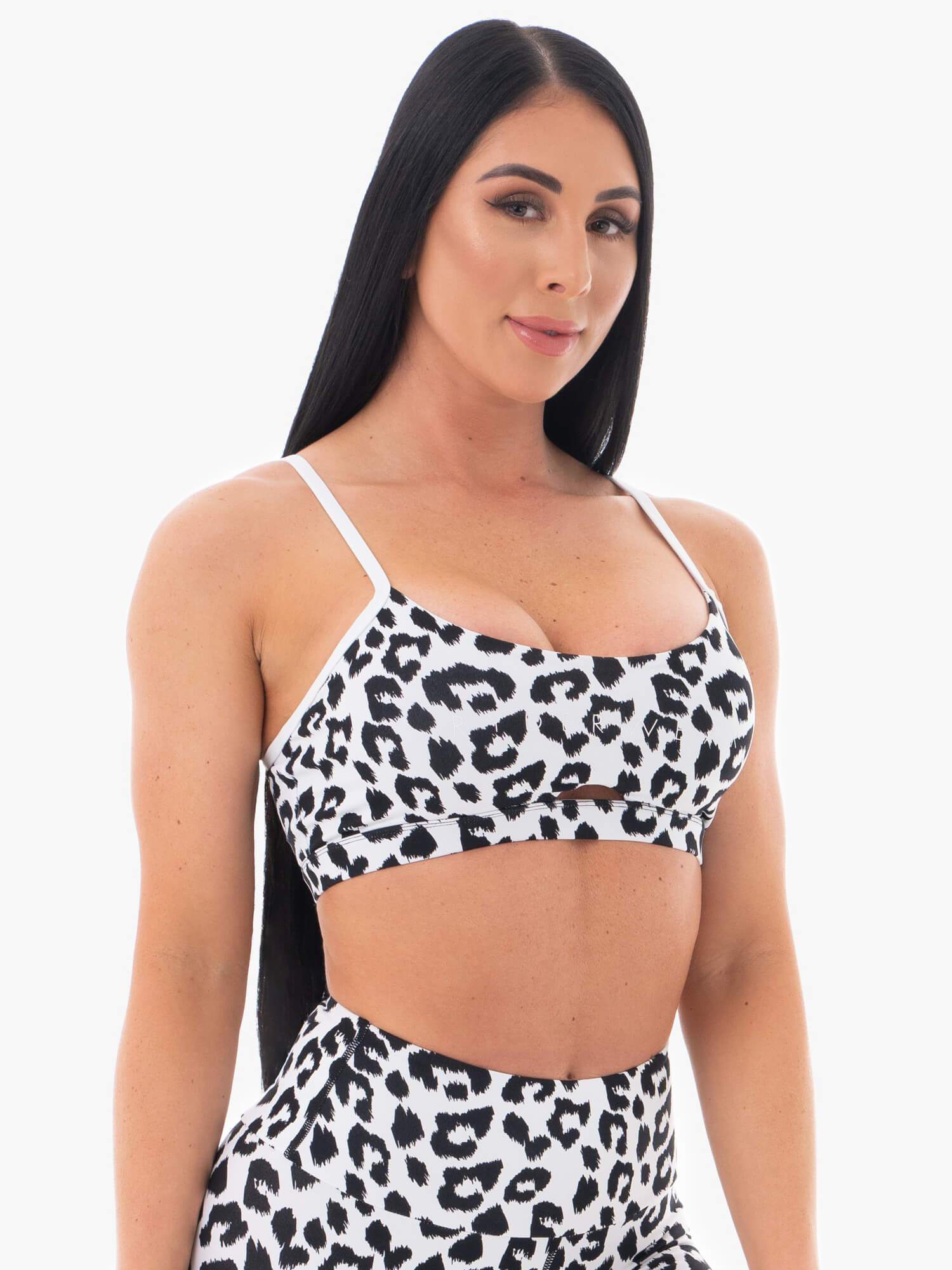 Animal Print Sports Bra - Snow Leopard Design for Women | High Support Workout Top for Yoga, Running & Gym
