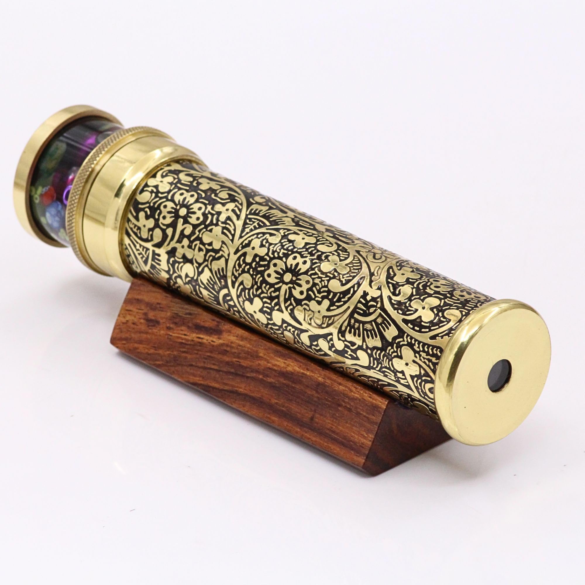 Handcrafted Brass Kaleidoscope with Etched Lacquer Design - Classic Oil Chamber Kaleidoscope - Unique Gift for Special Occasions (7