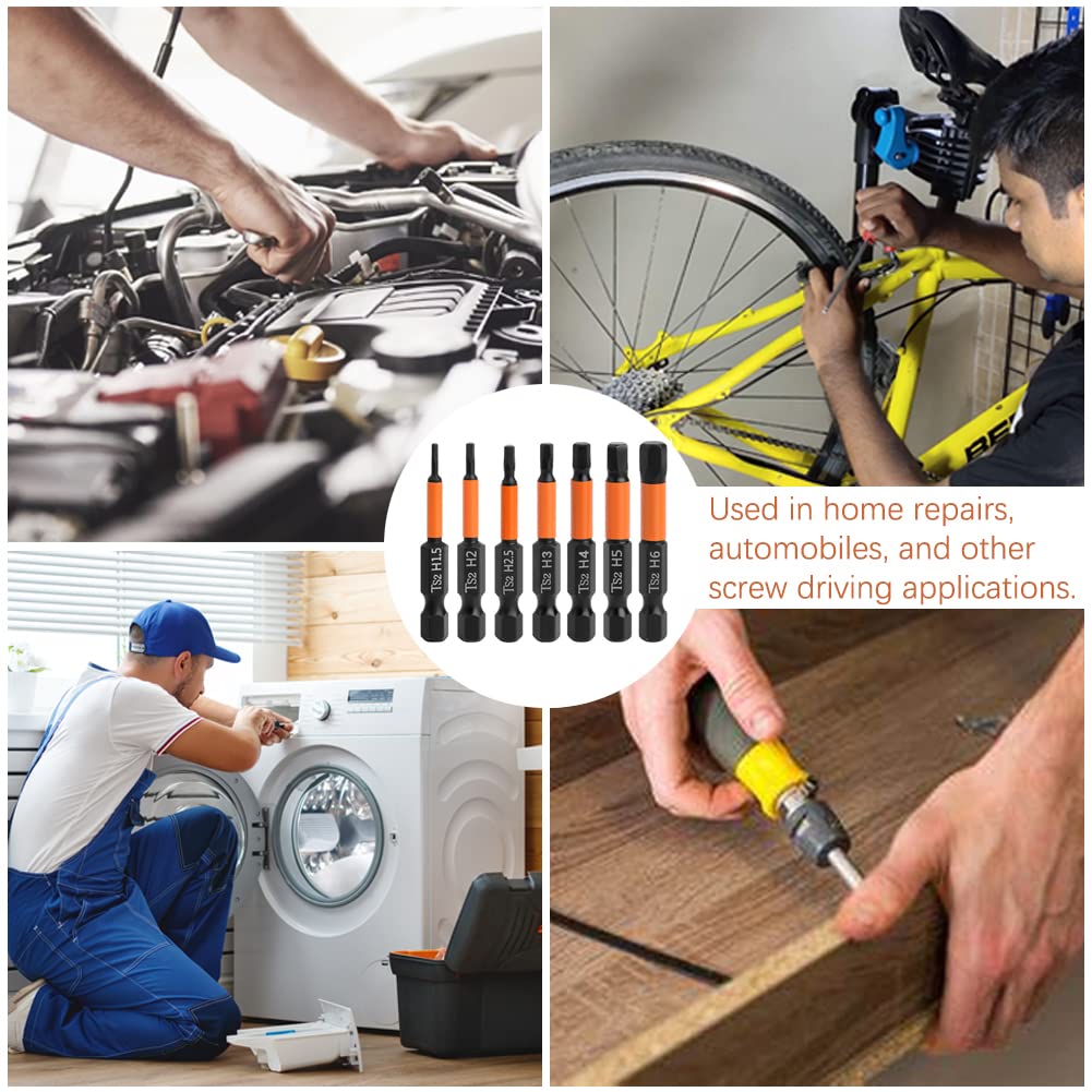 7PCS Magnetic Allen Wrench Drill Bit Set - H1.5 to H6 Metric Impact Hex Head Screwdriver Bits - 1/4 Inch Hex Shank S2 Steel (2 Inch/50mm Length) - Perfect for Automotive Repairs, Furniture Assembly & DIY Projects