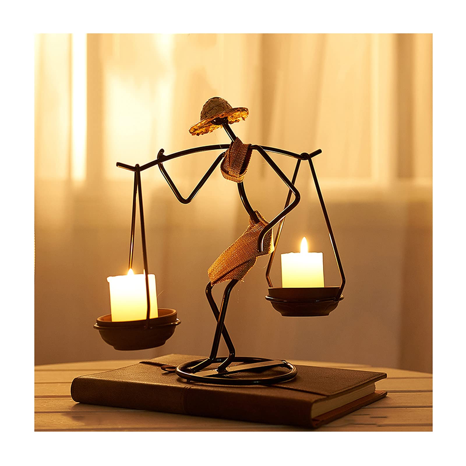 Retro Wrought Iron Candle Holders - Creative Small Metal Candlelight Desktop Decorations for Home, Wedding & Romantic Dinner Decor (Yellow Skirt Design)