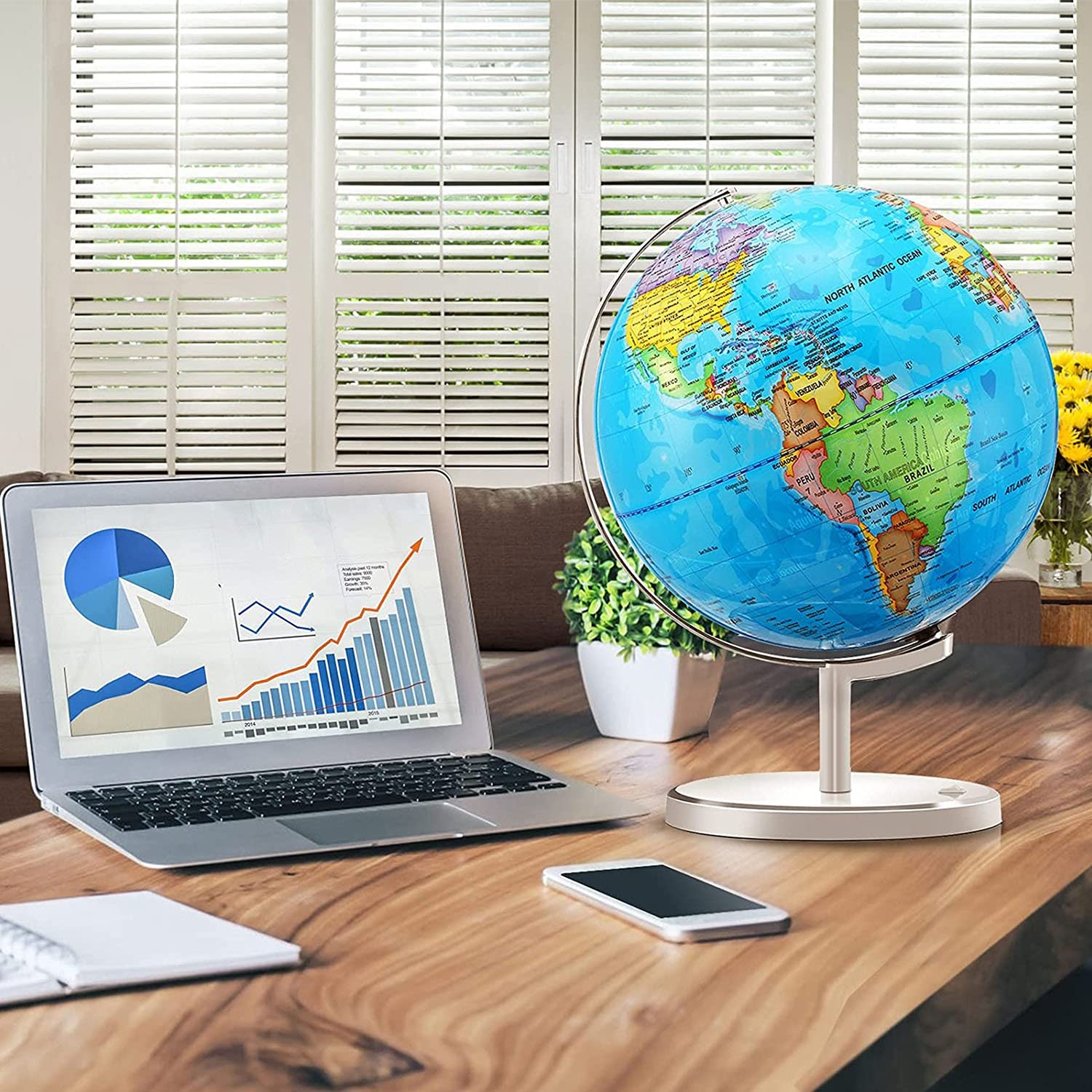 FASSTUREF 3-in-1 Educational Kids World Globe with LED Night Light - Interactive Spinning Earth Globe for Children Featuring Political & Constellation Maps - Perfect for Classroom Learning, Bedroom Decor & Astronomy Exploration