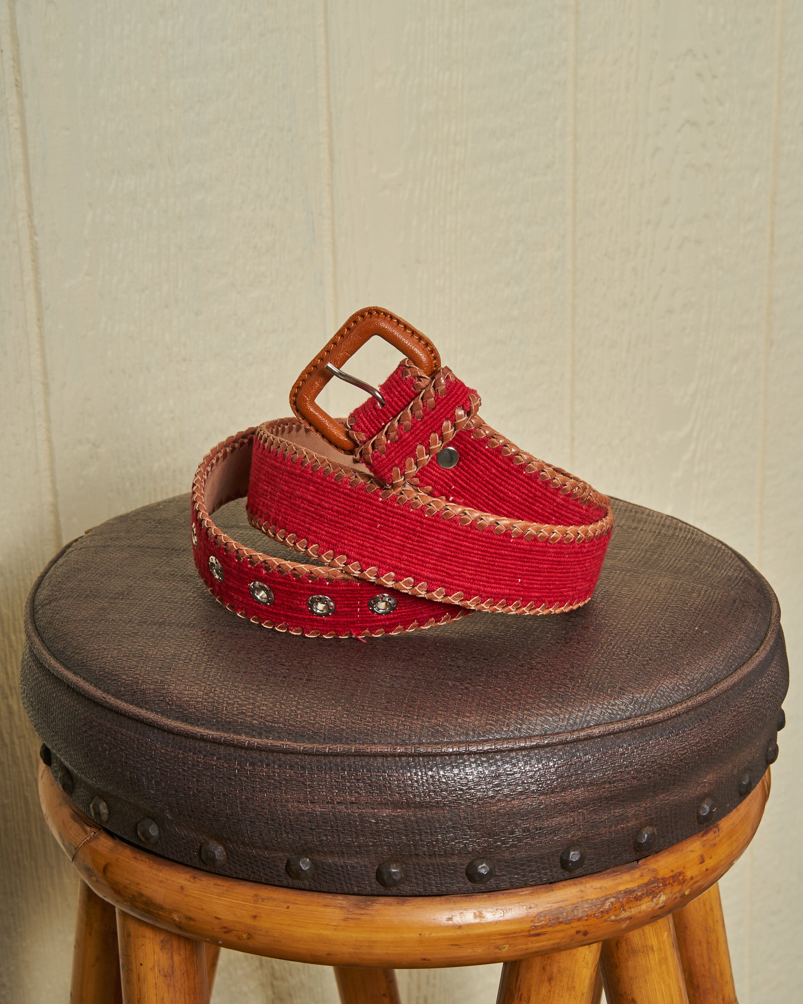Handmade Guatemalan Whip Stitched Leather Belt in Solid Crimson - Genuine Leather Waistband for Men & Women | Perfect for Casual Wear, Western Outfits & Boho Fashion