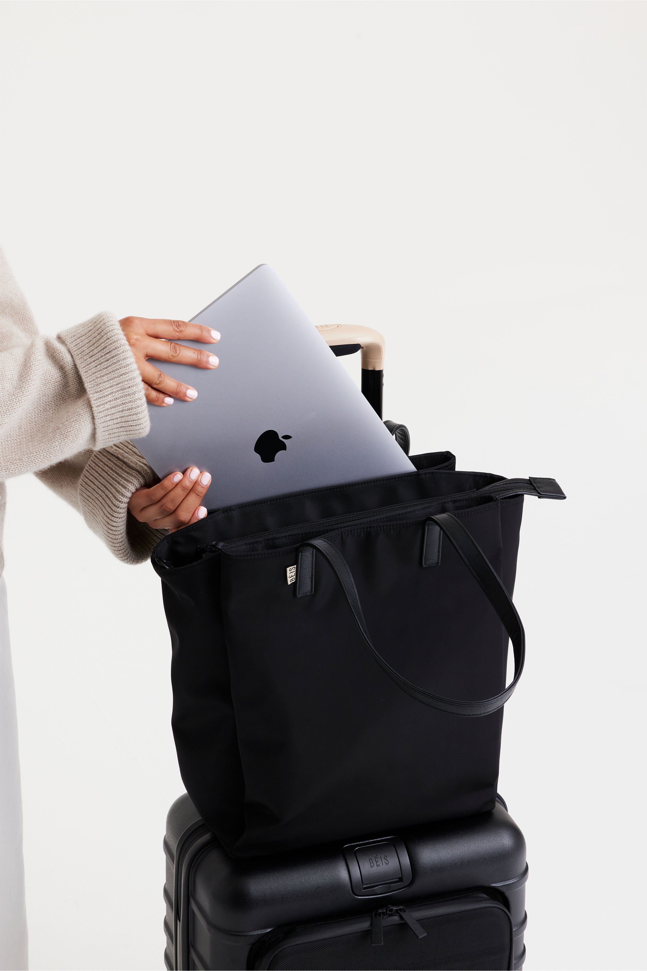 Stylish Black Commuter Tote Bag for Women - Waterproof Work Tote with Laptop Pocket - Perfect for Office, Business Travel & Daily Use