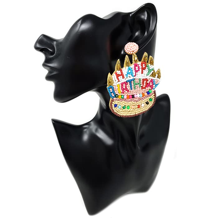 Handmade Beaded Birthday Cake Stud Earrings - Cute B-Day Party Jewelry Gift for Women & Girls - Perfect for Birthdays, Anniversaries & Celebrations