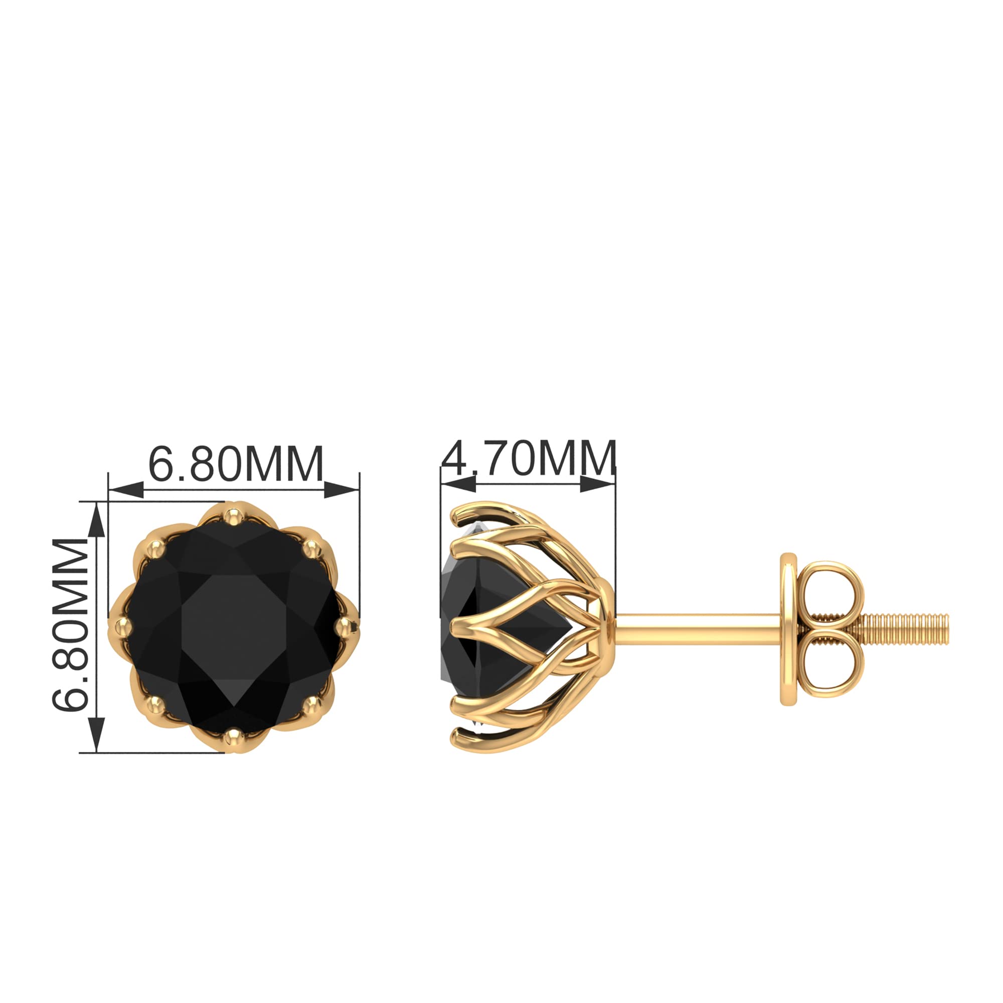 Black Diamond Solitaire Stud Earrings in Floral Setting - Elegant 14K Gold Earrings for Women, Perfect Birthday Gift & Anniversary Jewelry for Everyday Wear or Special Occasions