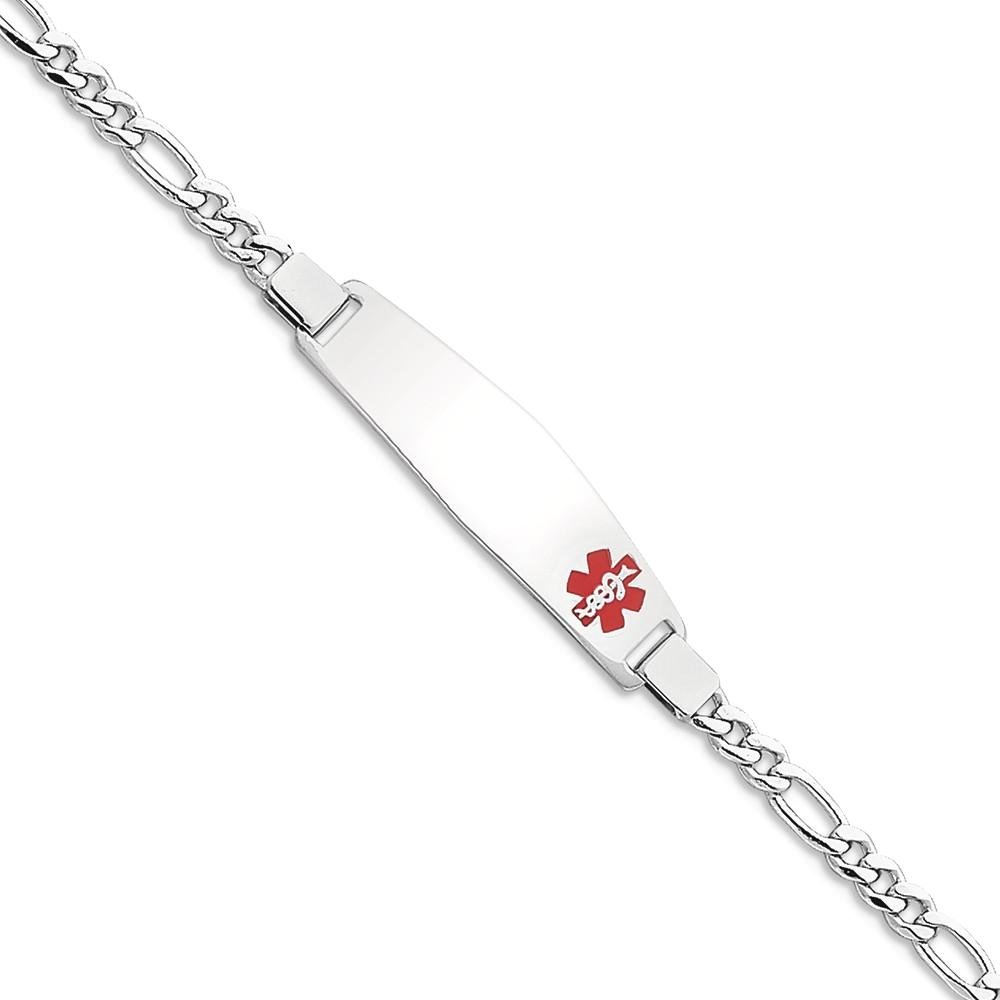 925 Sterling Silver Medical Alert ID Figaro Link Chain Bracelet - Emergency Medical Information Jewelry for Allergies & Conditions - Perfect for Daily Wear & Travel Safety