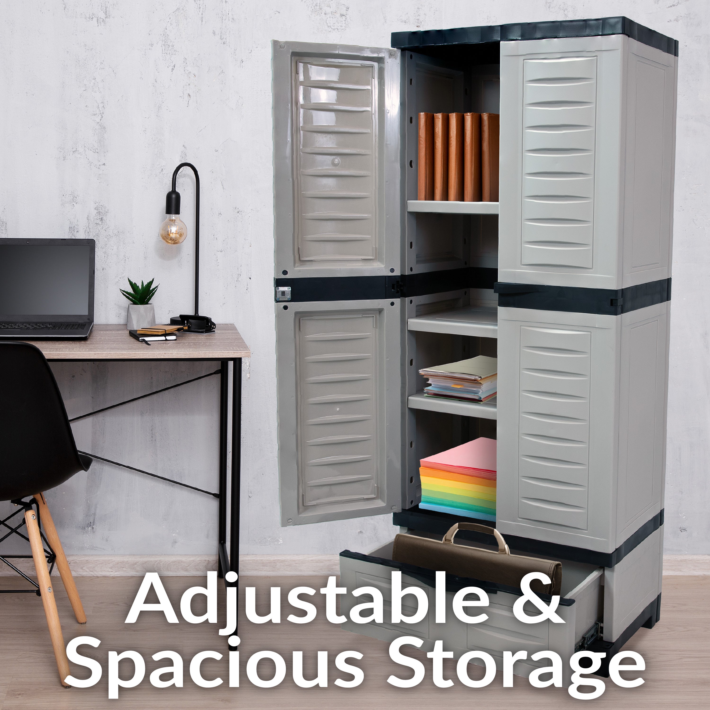 Sunnydaze 3-Shelf Plastic Lockable Storage Cabinet 57.5