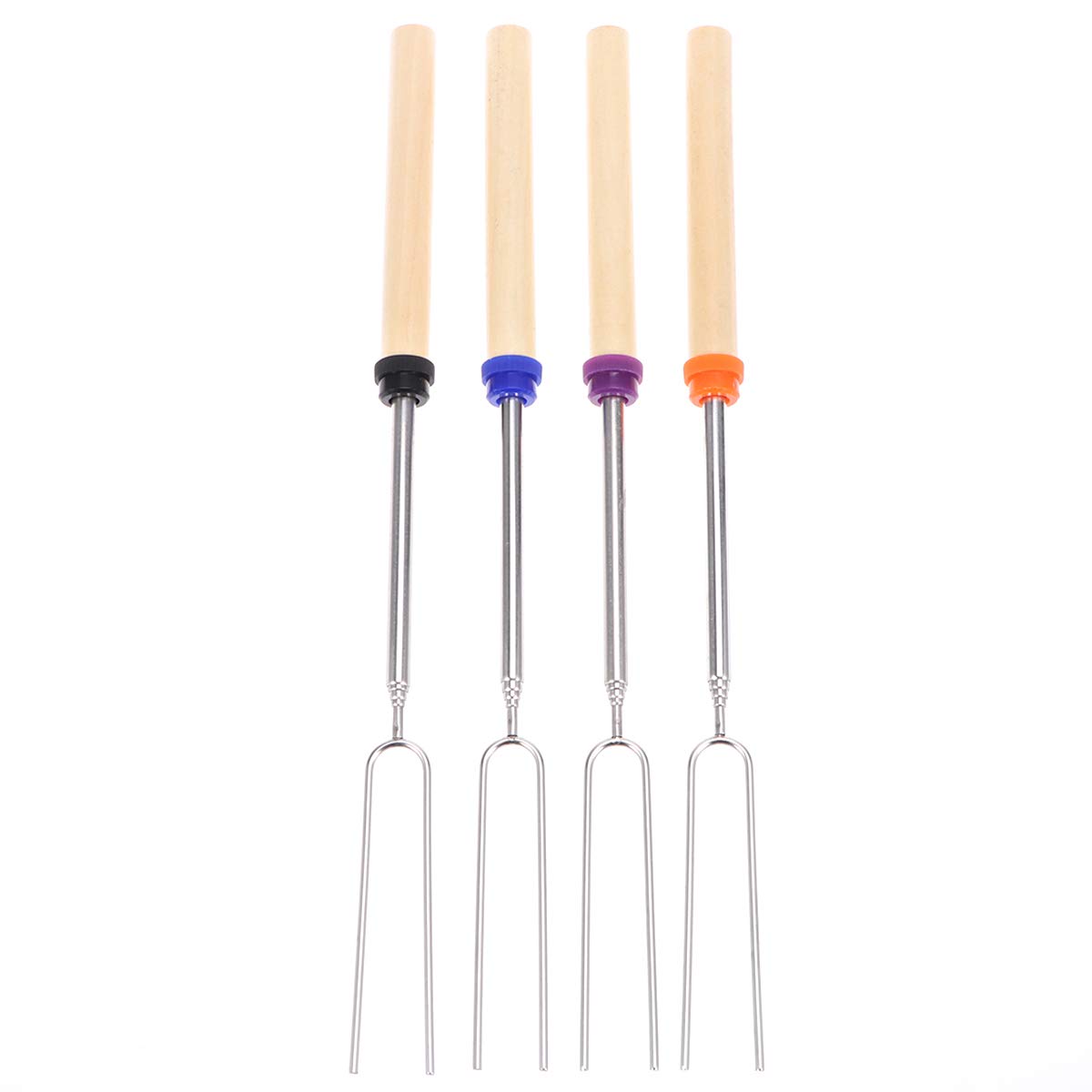 **BSETONZON 4-Piece Stainless Steel BBQ Forks with Wooden Handle – Durable, Colorful U-Shaped Grill Skewers for Roasting, Camping & Outdoor Cooking – Perfect for Backyard BBQs, Picnics & Tailgating**