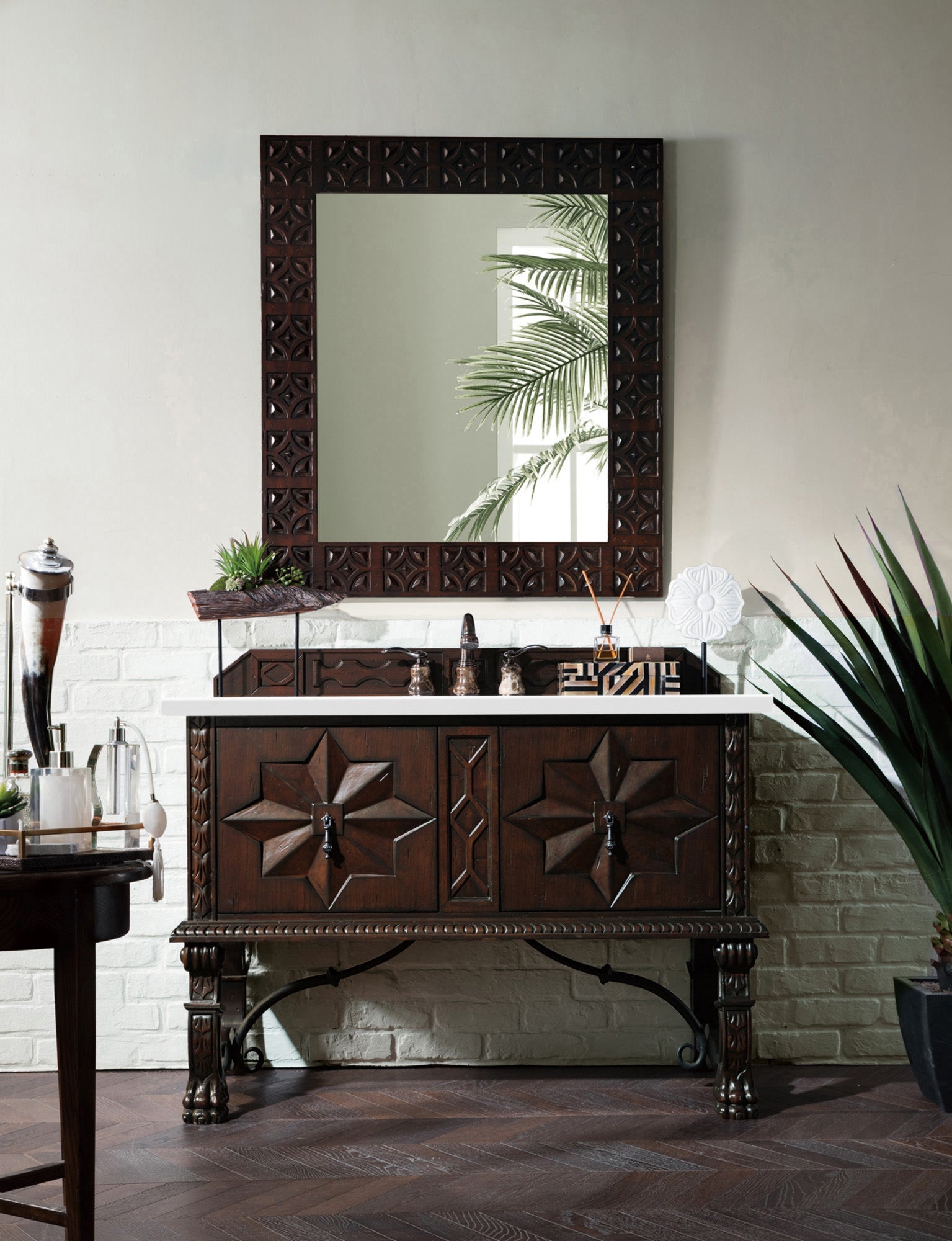 Balmoral 48 Inch Single Bathroom Vanity Cabinet in Antique Walnut with 3CM Classic White Quartz Countertop - Perfect for Modern & Traditional Bathroom Remodels