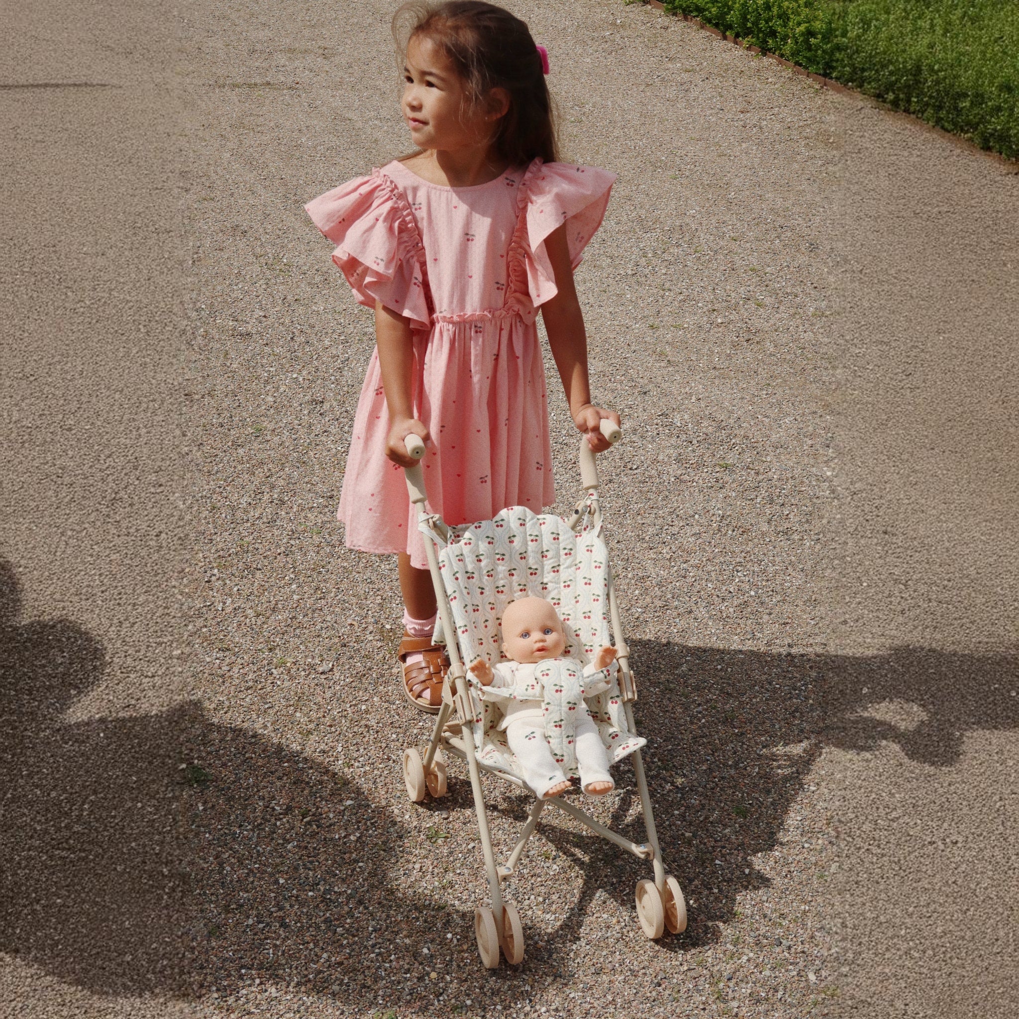 KONGES SLØJD Doll Stroller for Kids - Cherry Design Baby Stroller Toy for Toddlers & Girls - Perfect for Pretend Play, Indoor & Outdoor Use