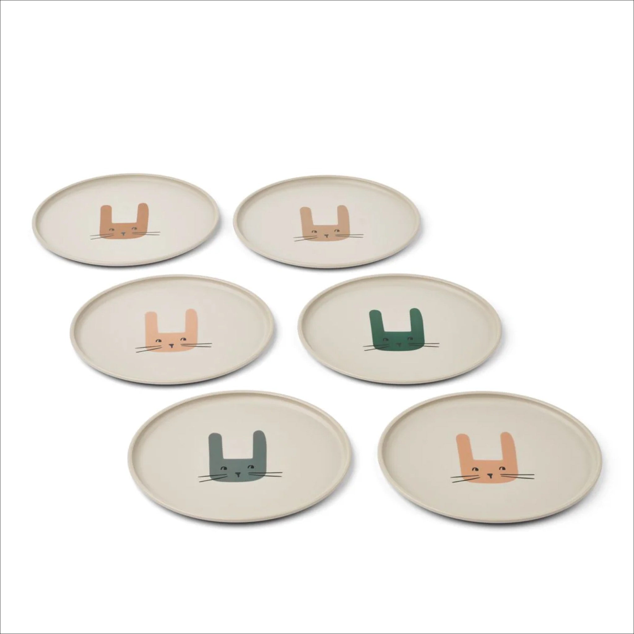 LIE WOOD Remco Kids Plates Set of 6 - Bunny & Sandy Design | Durable Melamine Toddler Plates for Daycare, Picnics & Family Meals