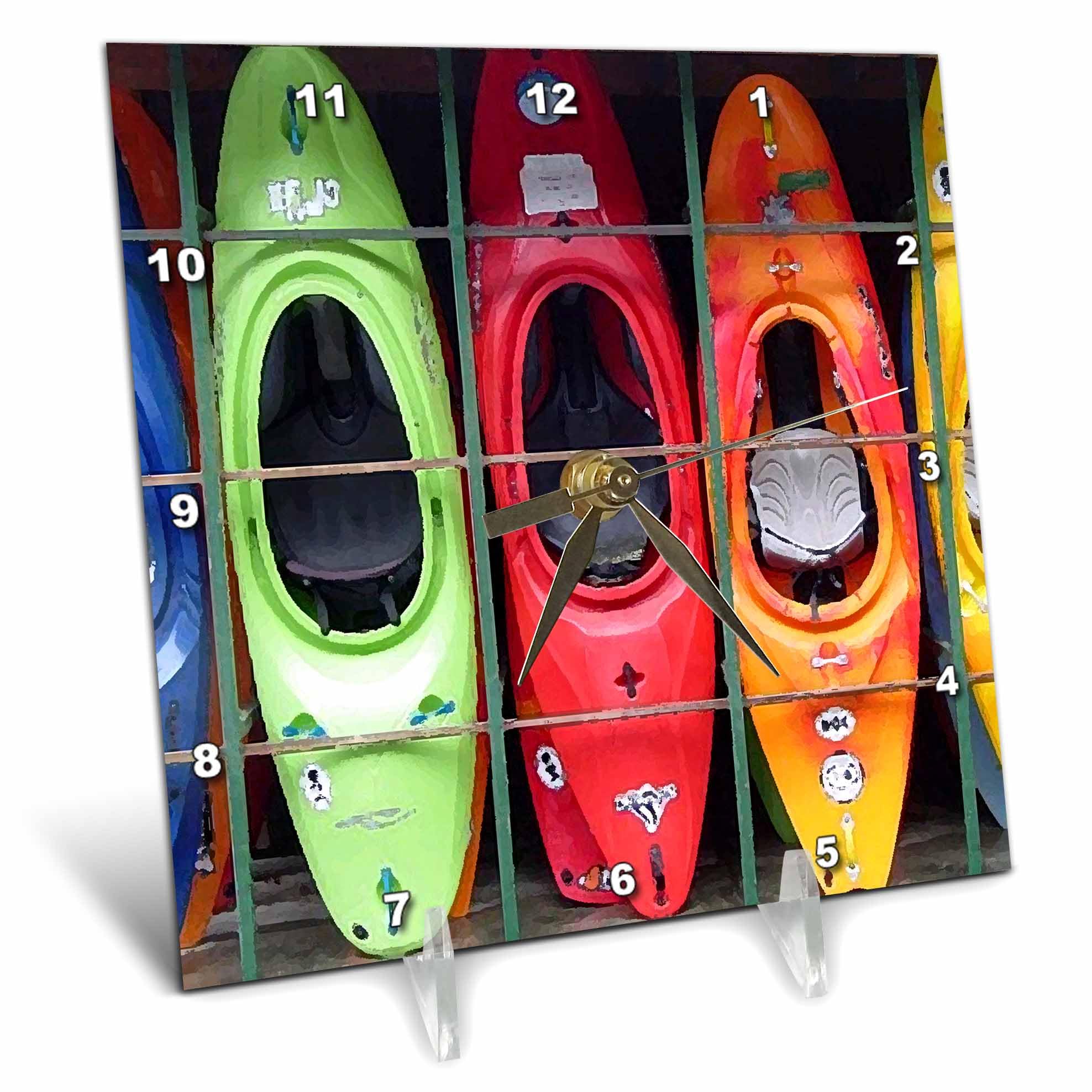 3Drose Kayak Desk Clock - 6x6 Inch Waterproof Outdoor & Office Clock for Kayaking, Boating, Fishing, and Home Decor