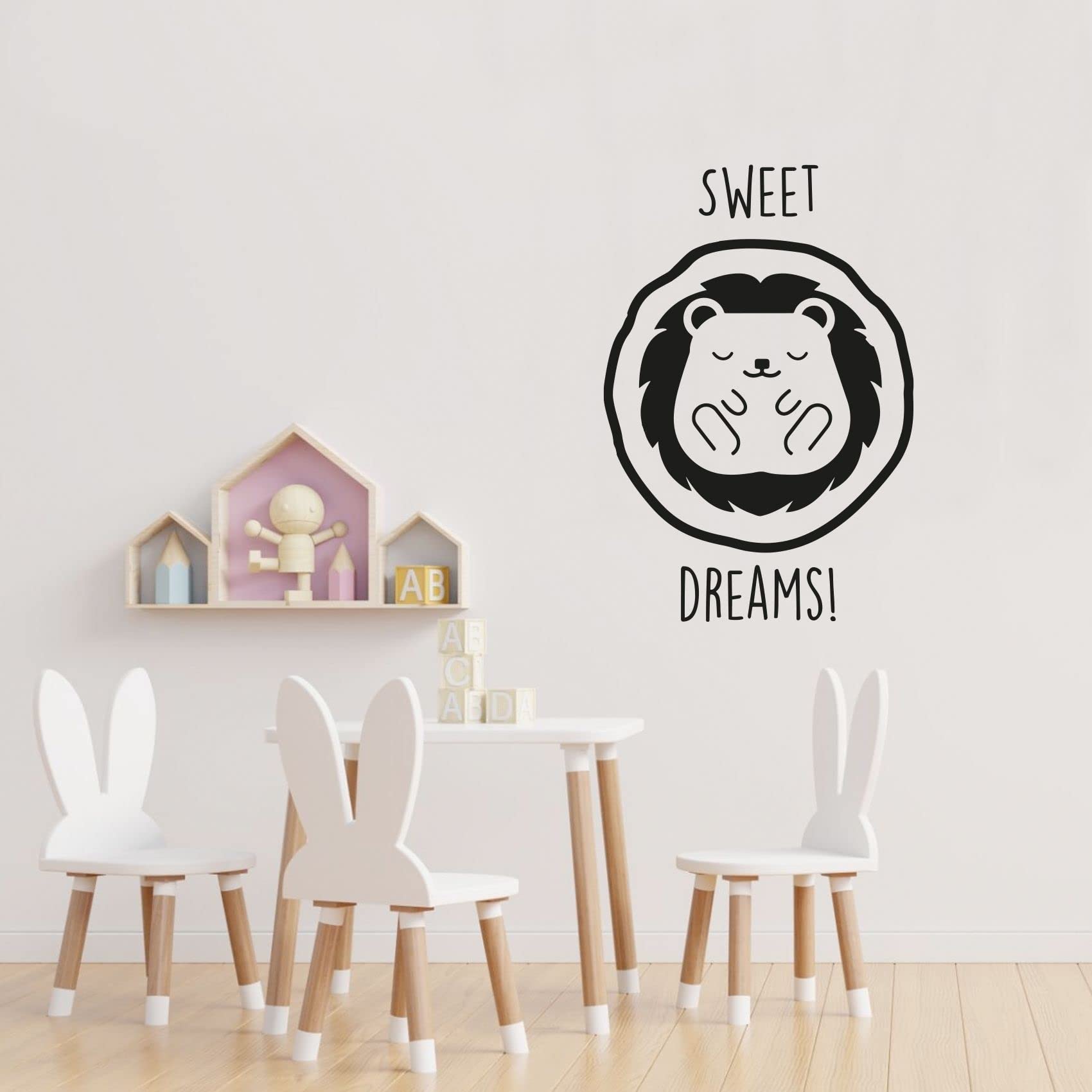 Sweet Dreams - Cute Baby Lion Sleeping Silhouette Wall Decal Sticker (30x22 inch) - Nursery Decor, Kids Room Art, Bedroom Vinyl Design for Boys & Girls - Perfect for Nursery, Children's Bedroom & Kindergarten Decorations