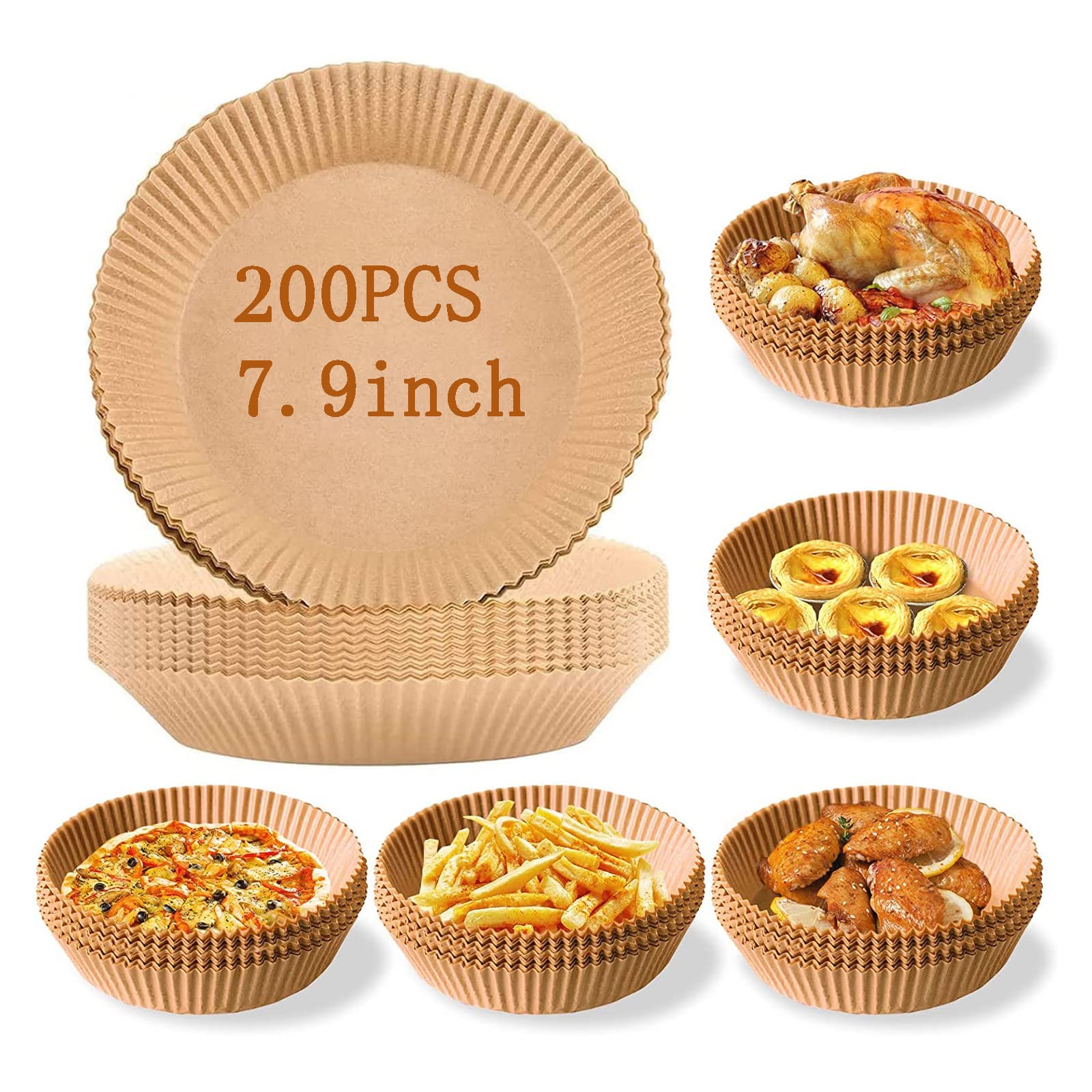 200PCS 7.9 Inch Air Fryer Disposable Paper Liners - Non-Stick Parchment Baking Sheets for Oil-Proof, Water-Proof Cooking - Perfect for Air Fryer Baskets, Microwave Ovens & Frying Pans - Ideal for Healthy Frying, Baking, Roasting & Reheating Meals