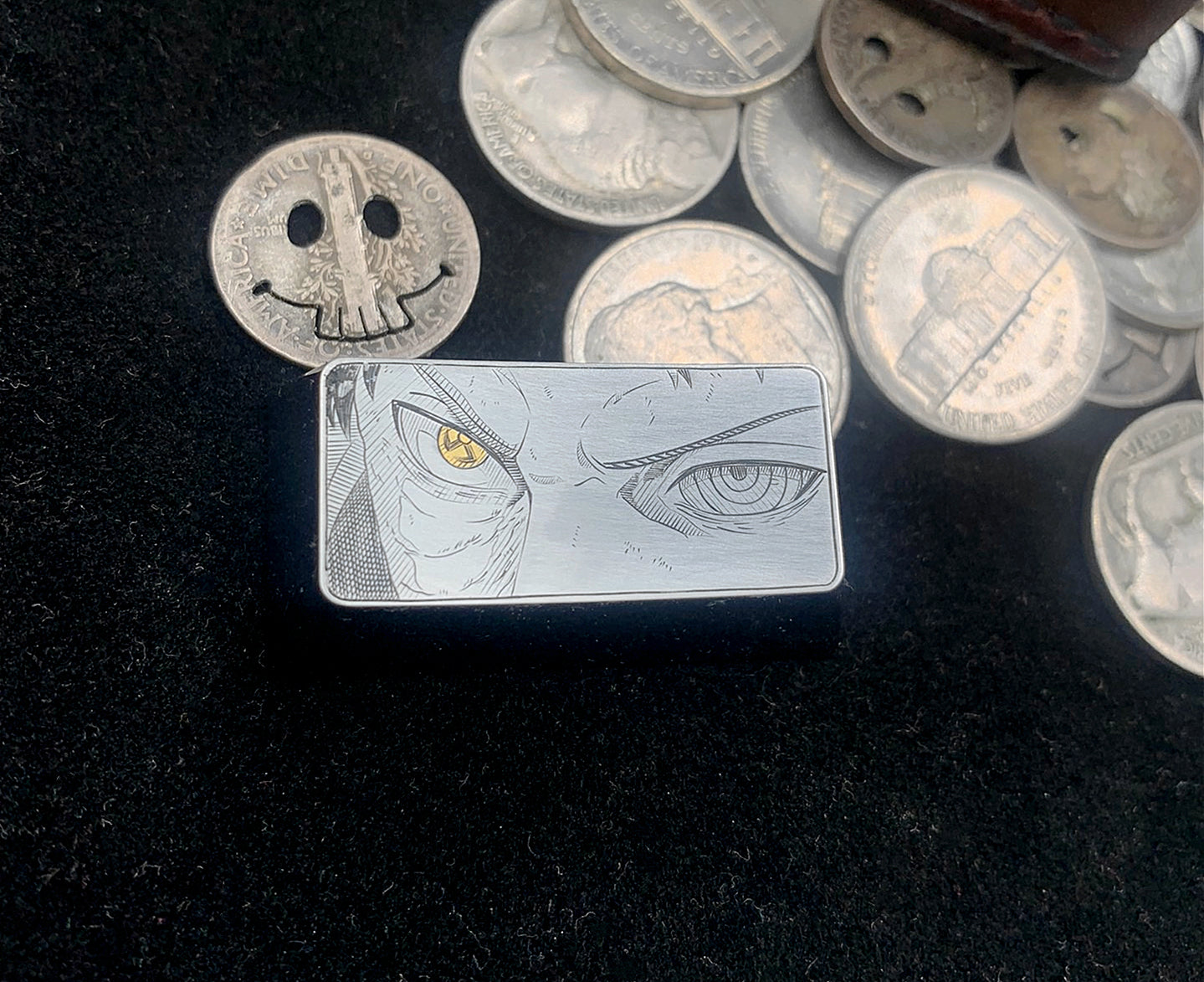 NARUTO Uchiha Obito 2U Backspace Key - Gold Inlaid Sharingan Eye Design, Hand-Carved Titanium Alloy Keycap for Mechanical Keyboards | Anime Gaming Keyboard Accessory for PC Enthusiasts