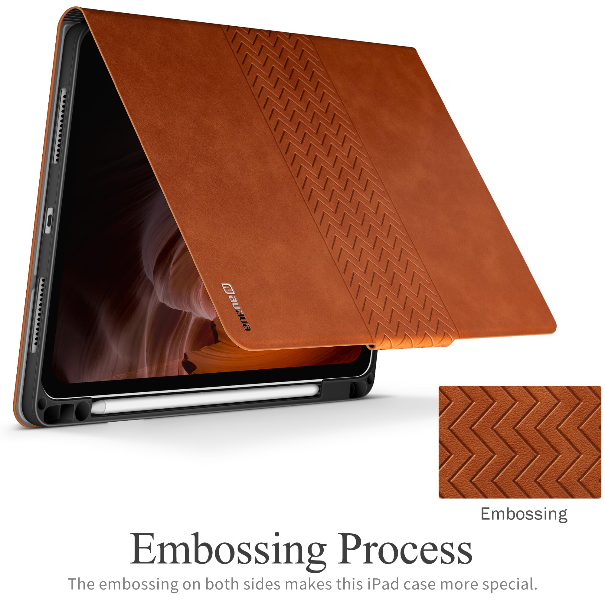 Premium PU Leather Case for iPad Pro 11 Inch M4 (2024) - Apple Pencil Pro/USB-C Holder, Auto Sleep/Wake Feature - Perfect for Work, Travel & Study (Brown)
