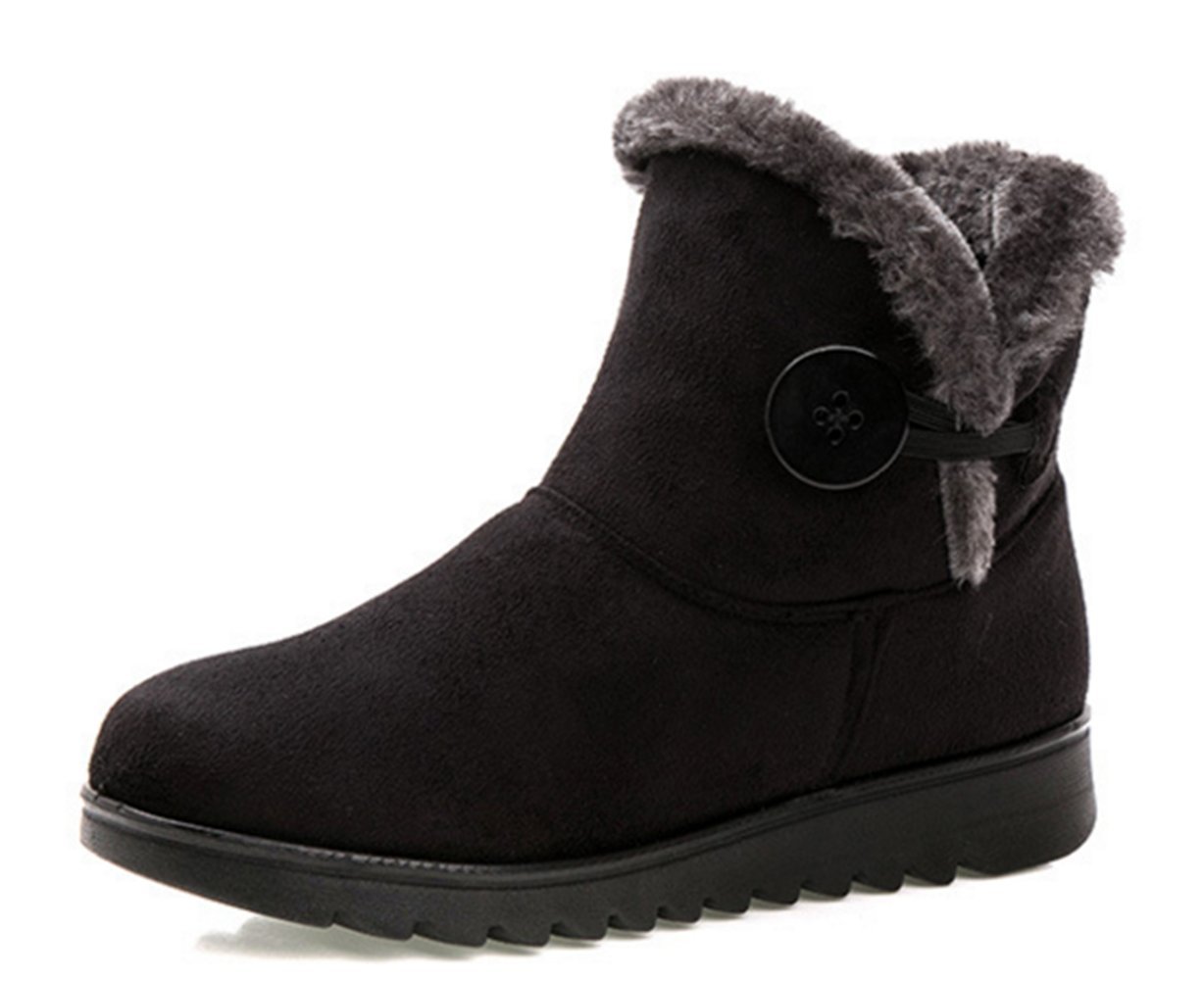 Women's FHD Fur-Lined Winter Boots with Side Buckle & Cuffed Ankle - Flat Pull-On Shoes for Cold Weather, Snow & Outdoor Activities