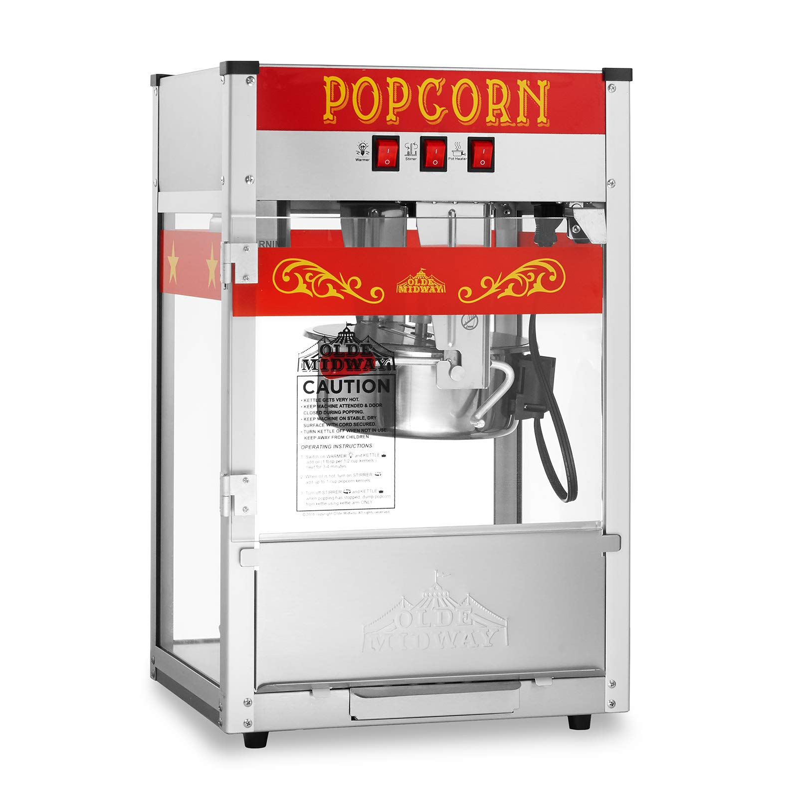 Olde Midway Commercial Popcorn Machine Maker Popper with 8-Ounce Kettle - Red | Perfect for Movie Nights, Parties & Concession Stands