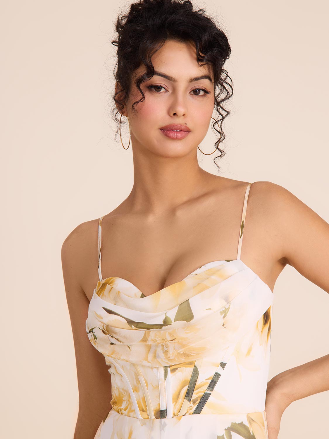 Elegant Floral Chiffon Bustier Gown for Women - Perfect for Evening Parties, Weddings & Special Occasions
