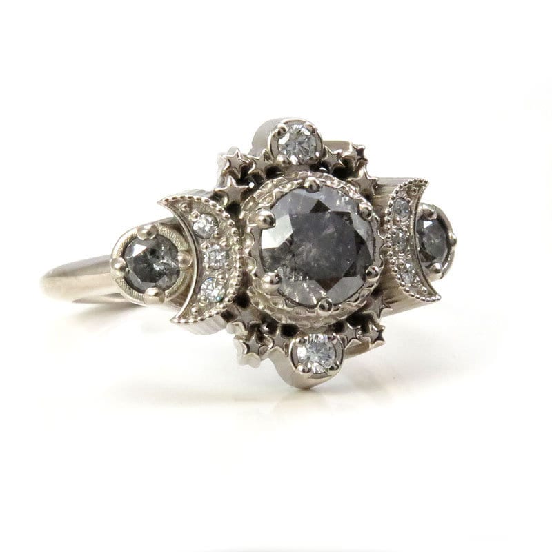 Customizable Cosmos Ring with Salt & Pepper Diamond Accents - Create Your Own Unique Jewelry for Weddings, Anniversaries & Special Occasions