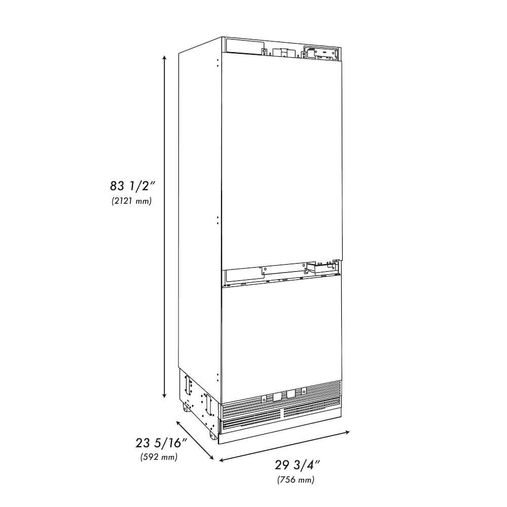 ZLINE Autograph Edition 30-Inch Built-In Bottom Freezer Refrigerator - 16.1 cu.ft Capacity, Panel Ready Design with Water Dispenser & Ice Maker, Graphite Gray Interior & Polished Gold Accents (GRBIVZ 30 G) - Perfect for Modern Kitchens, Open-Concept Homes & Luxury Condos
