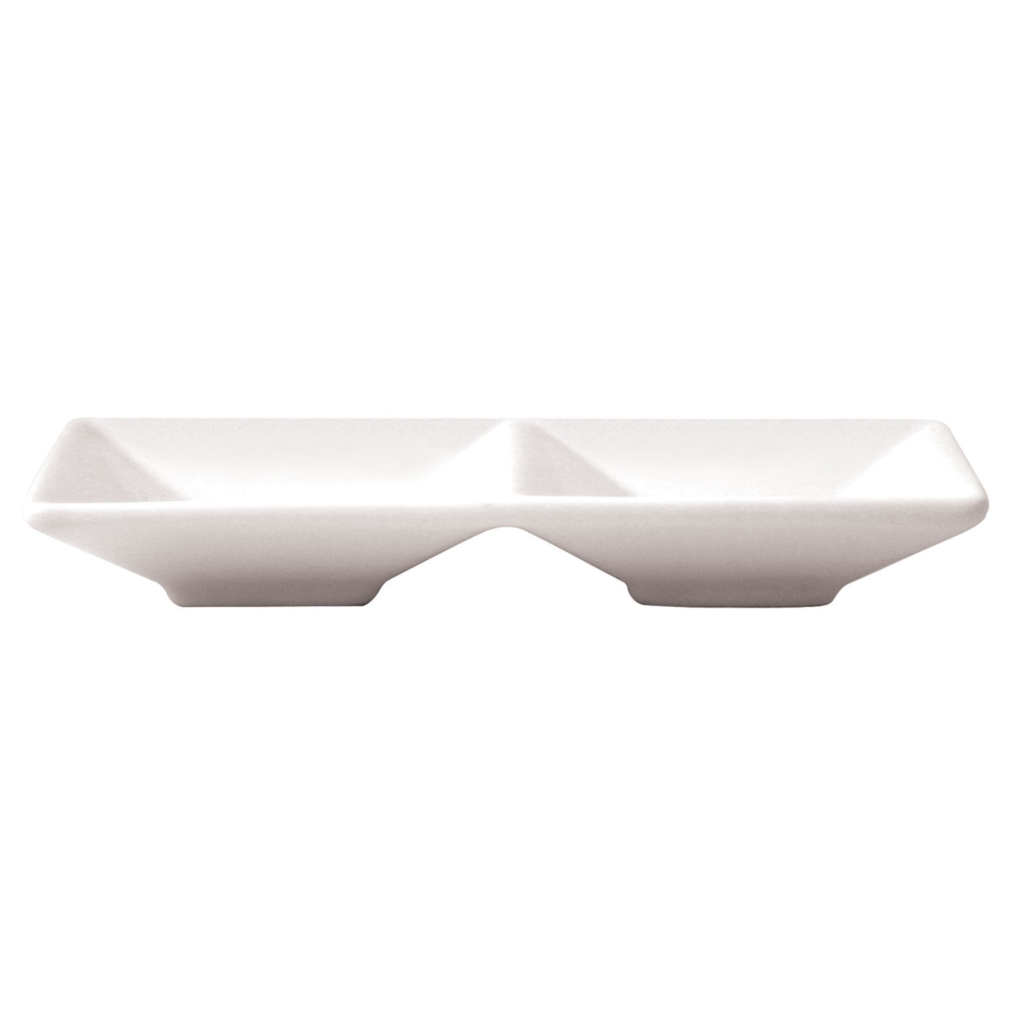 FOH Rectangle Porcelain Divided Dish - 2 Section Serving Plates for Appetizers, Sides & Condiments | Perfect for Dinner Parties, BBQs & Entertaining