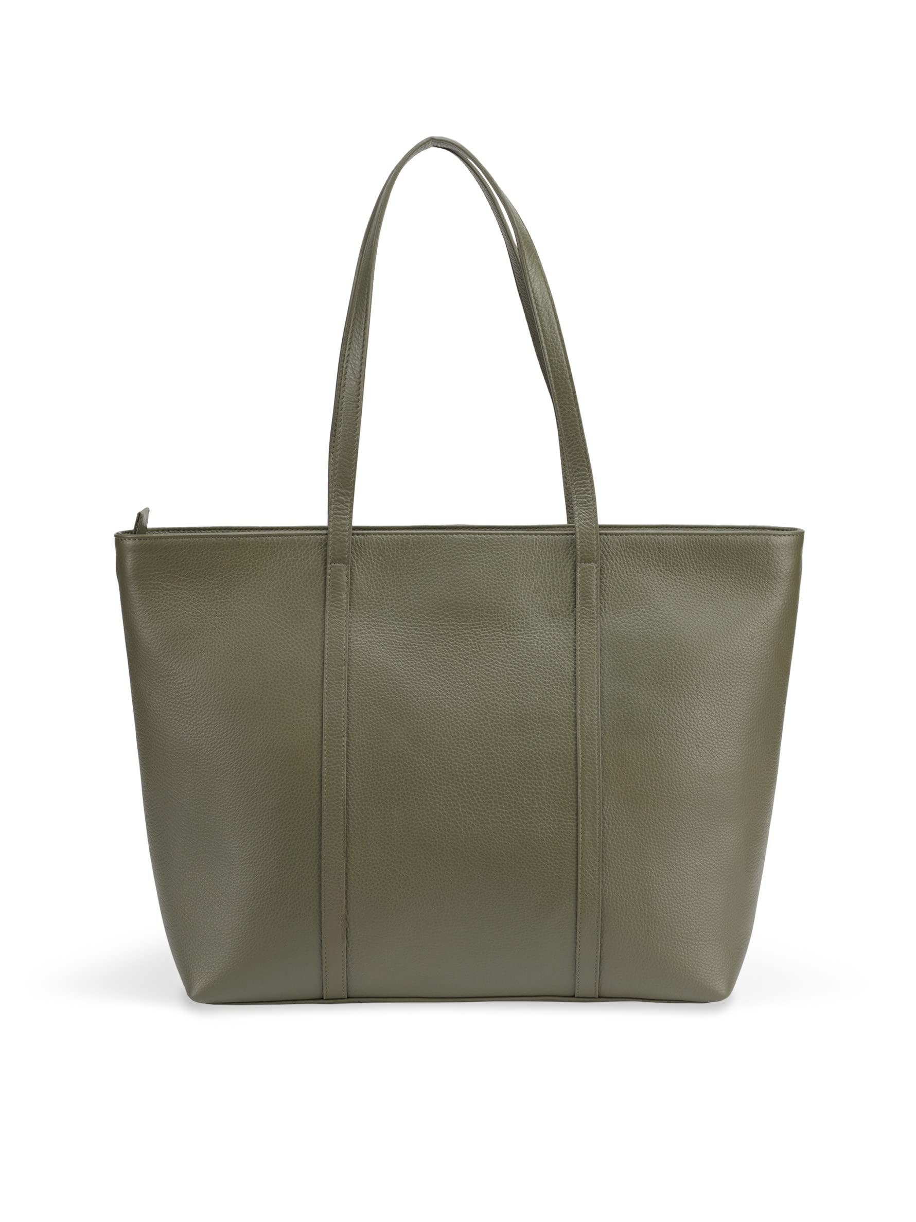 Tan & Loom Genuine Leather Tote Bag for Women - Large Olive Long Handle Work Bag - Perfect for Office, Travel & Everyday Use