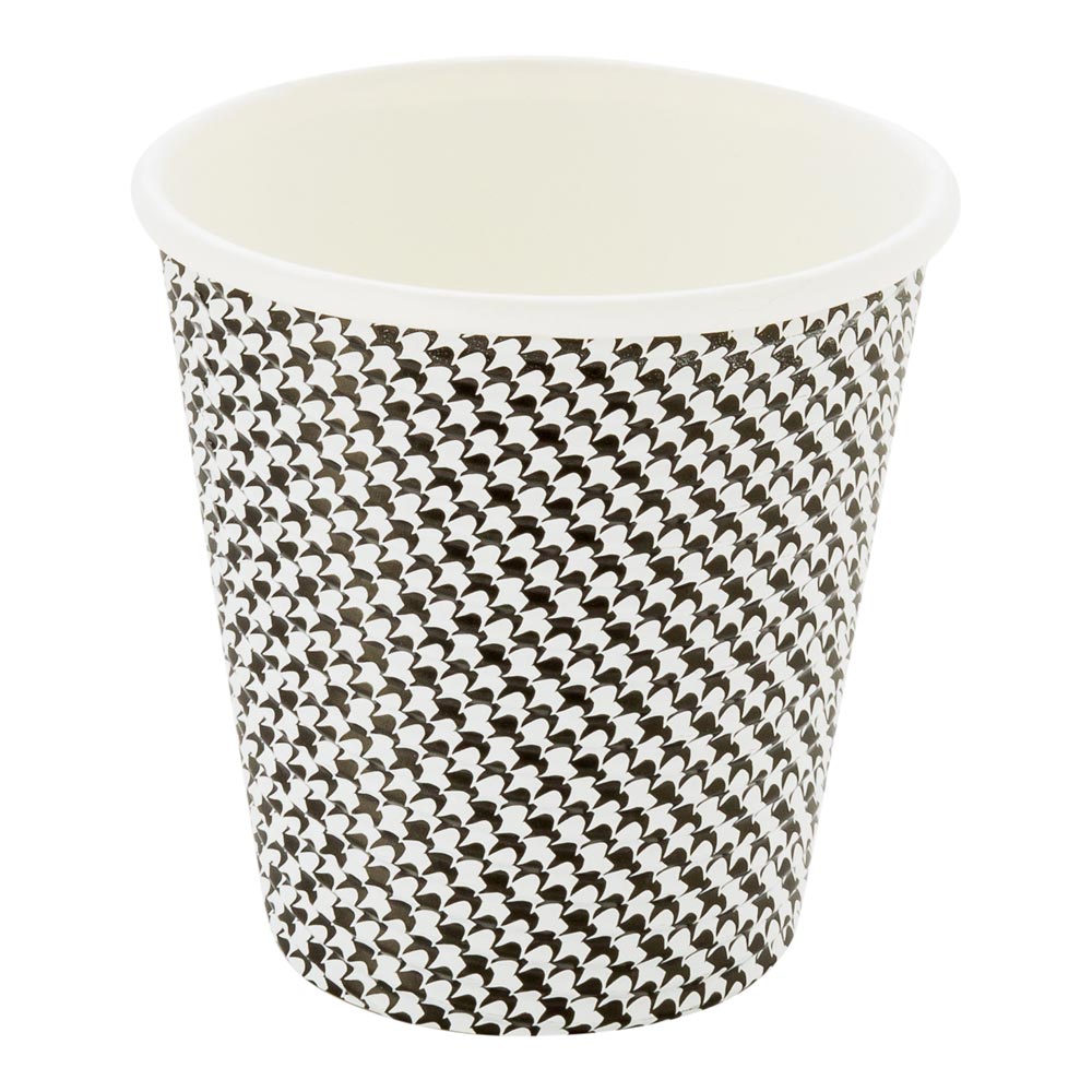 Premium 8 oz Houndstooth Pattern Disposable Paper Coffee Cups - Spiral Wall Design (3.5