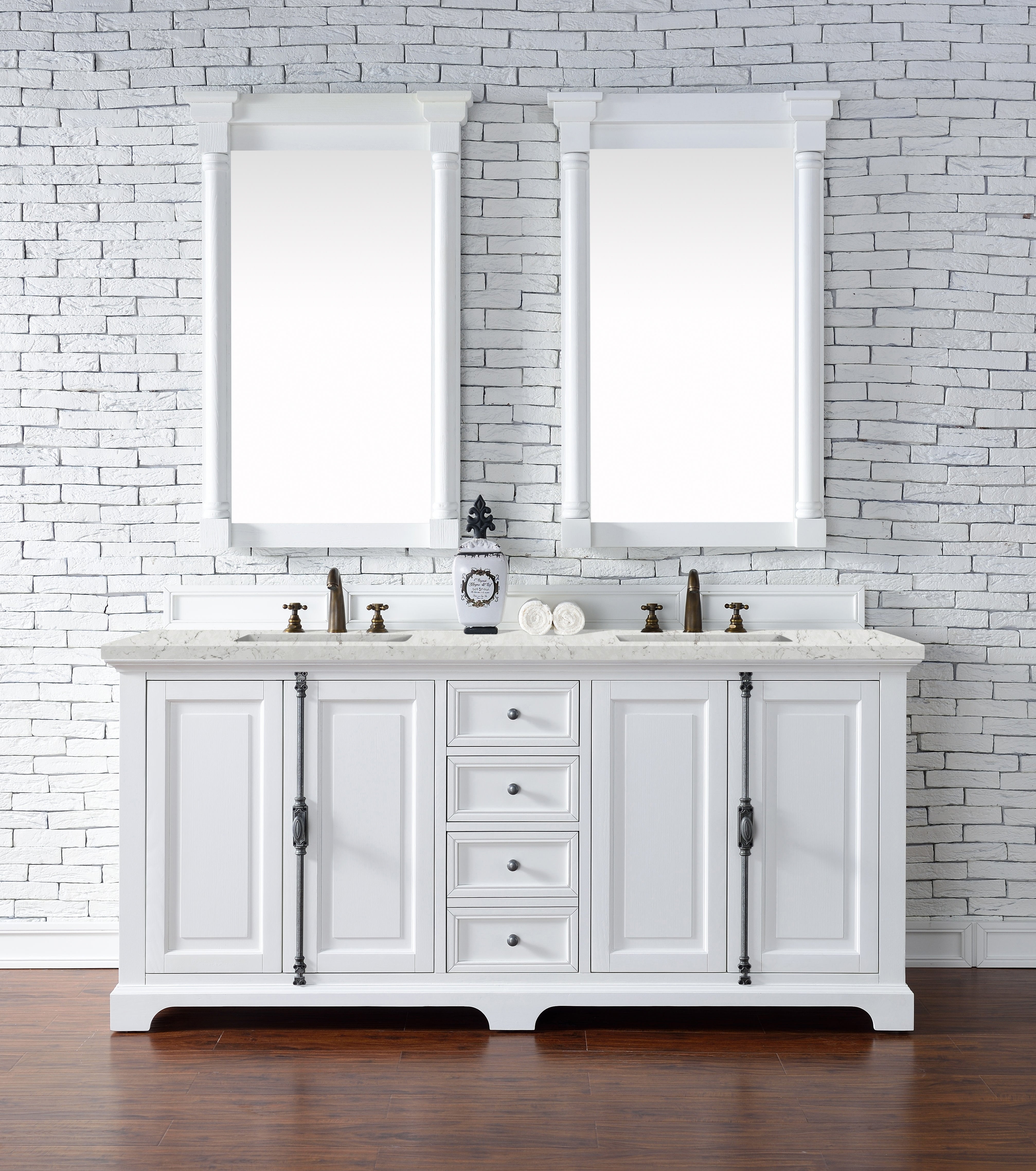 Providence 72 Inch Double Vanity Cabinet with 3CM Eternal Jasmine Pearl Quartz Top - Bright White Bathroom Vanity for Master Bath & Guest Bath Remodel