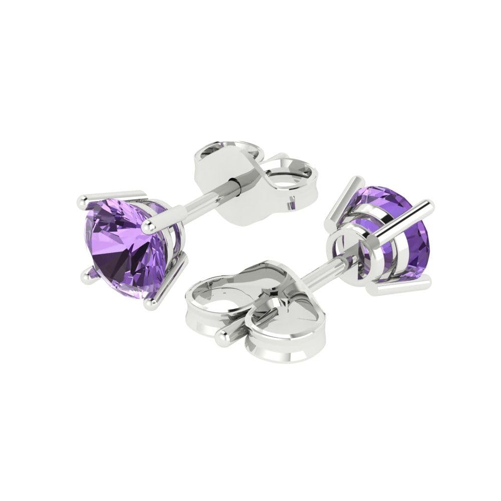 1.0ct Round Cut Genuine Simulated Alexandrite Stud Earrings in 14k White Gold - Push Back Design for Women | Perfect for Weddings, Parties & Everyday Elegance