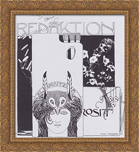 20x22 Gold Ornate Wood Framed Canvas Art - Koloman Moser Self-Portrait Illustration - Perfect for Home Decor, Office Wall Art & Gift Giving