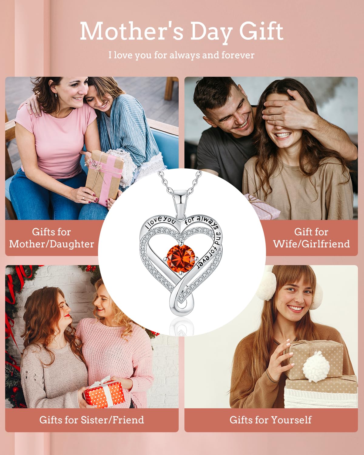 Infinity Heart Birthstone Necklace for Women - I Love You Sterling Silver Jewelry Gift for Wife, Girlfriend, Mom, Daughter | Anniversary, Birthday Present Idea | Perfect for Valentine's Day, Mother's Day & Special Occasions | S925 Sterling Silver
