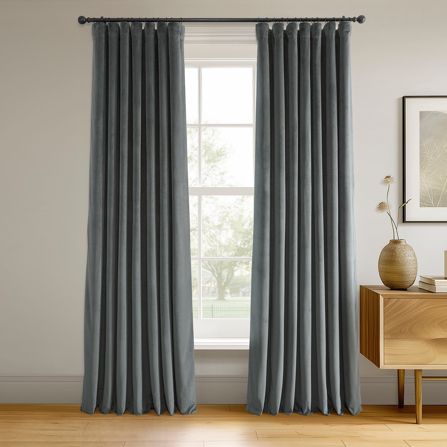 Premium Blackout Curtains - 100% Natural Grey Signature Velvet Fabric for Bedroom & Living Room - Noise Reducing & Thermal Insulated Window Treatments for Better Sleep & Energy Efficiency