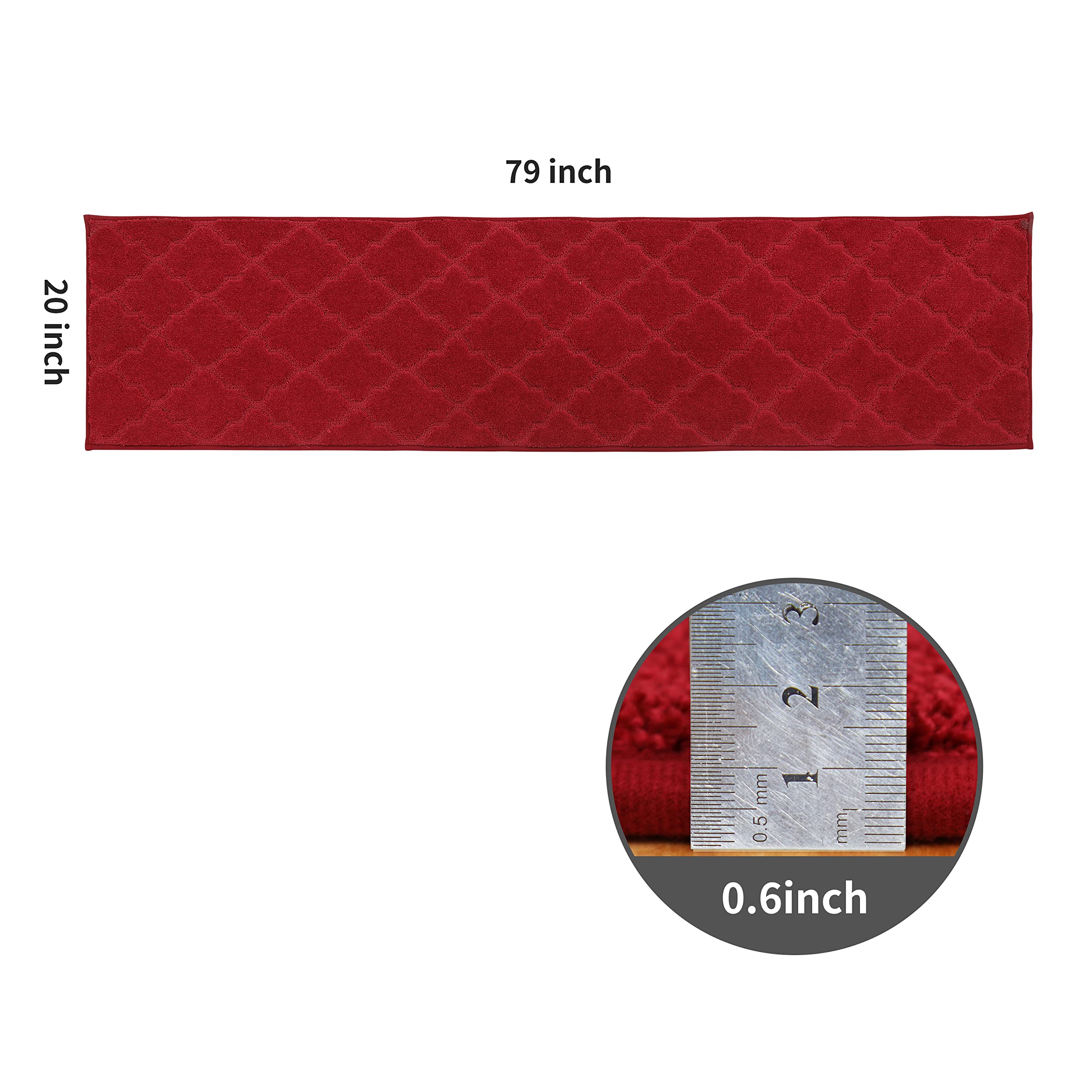 Non-Slip Soft Kitchen Floor Mat - Super Absorbent Sink Rug 20x79 Inches, Washable Polyester Standing Mat for Comfortable Cooking - Perfect for Kitchen, Laundry Room & Bathroom (Red)