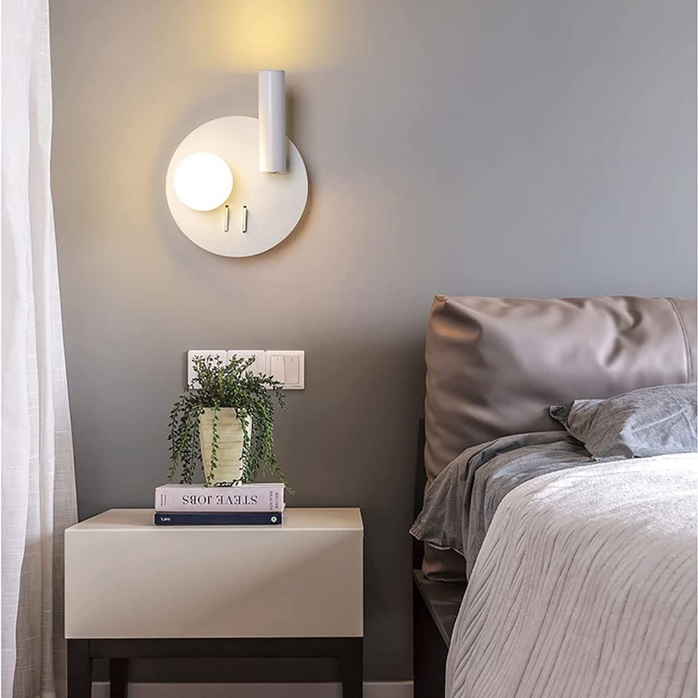 360° Rotating Modern LED Wall Lamp - 6W Adjustable Indoor Lighting for Bedroom, Study & Living Room - White Finish with Switch - Perfect for Reading, Decor & Ambient Lighting