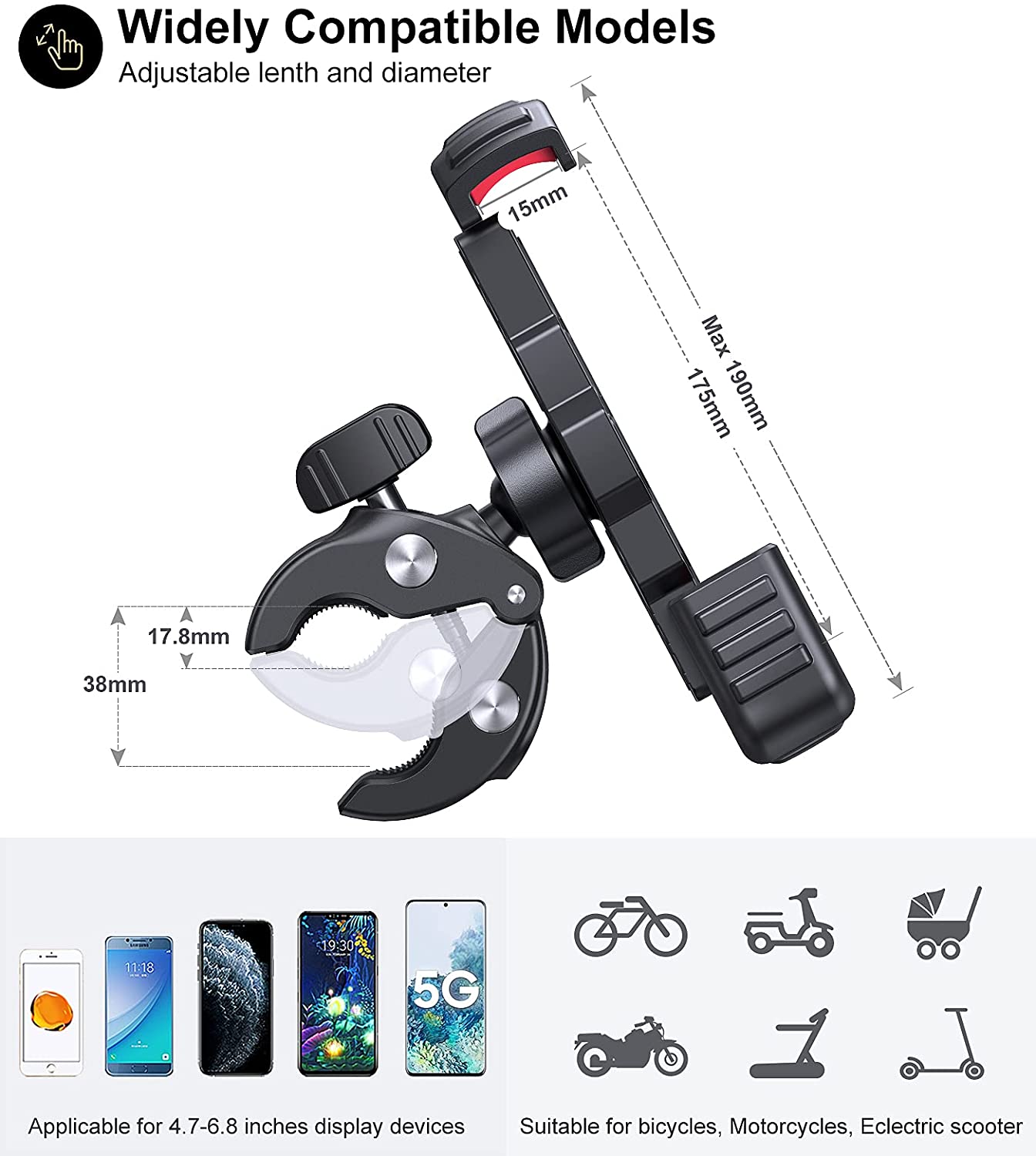 Venom Heavy Duty Motorcycle Phone Mount - Universal Fit for 50cc to 250cc Bikes | Perfect for GPS Navigation & Adventure Riding