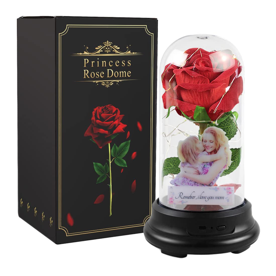 Personalized Photo Eternal Rose Night Light - Custom LED Rose in Glass Dome with Picture, Romantic Bedroom Decor for Valentine's Day, Christmas, Anniversary - Perfect Gift for Wife, Girlfriend, Mom (Home Decor, Wedding Present, Birthday Surprise)
