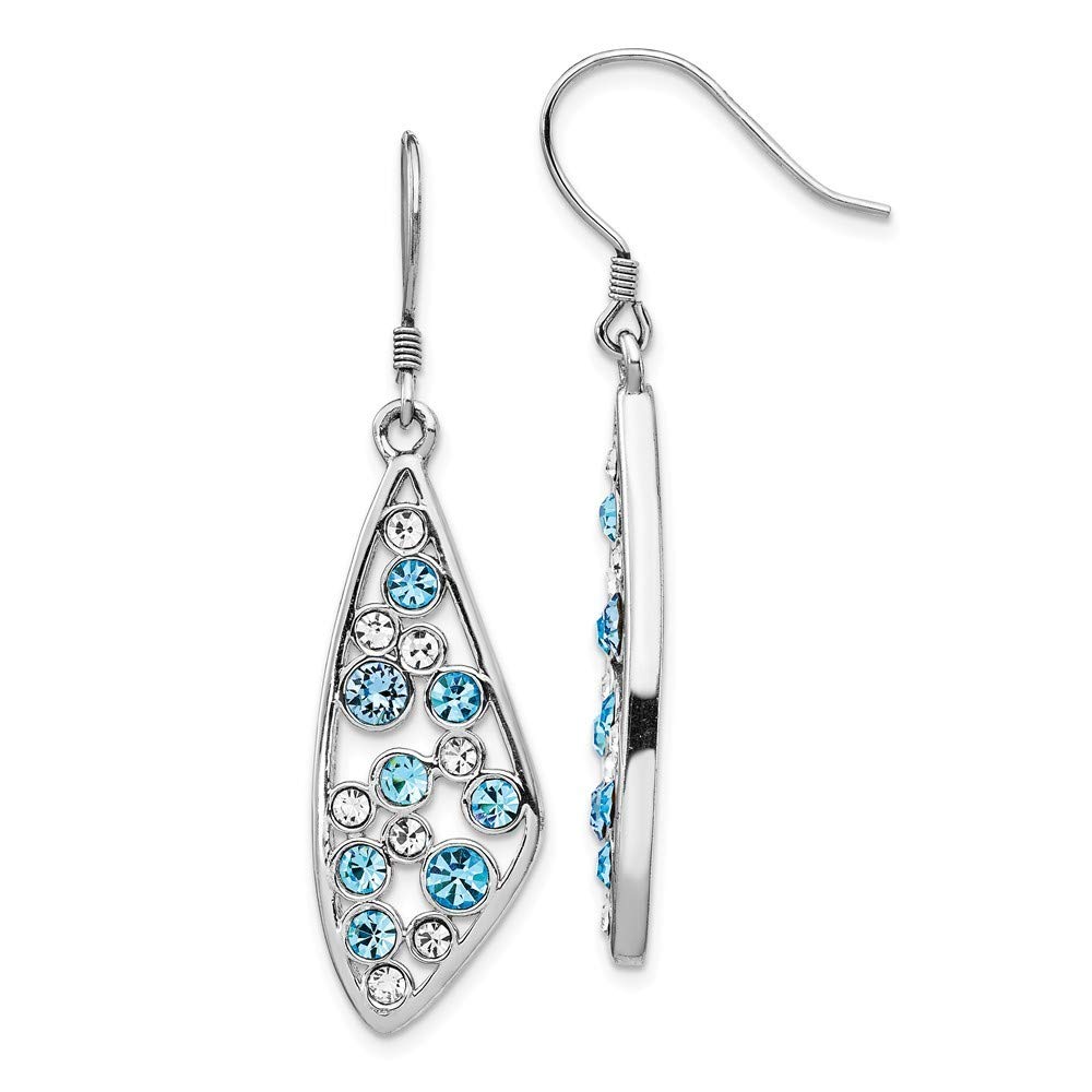 925 Sterling Silver Rhodium Plated Clear & Blue Crystal Wing Dangle Earrings - 1.75
