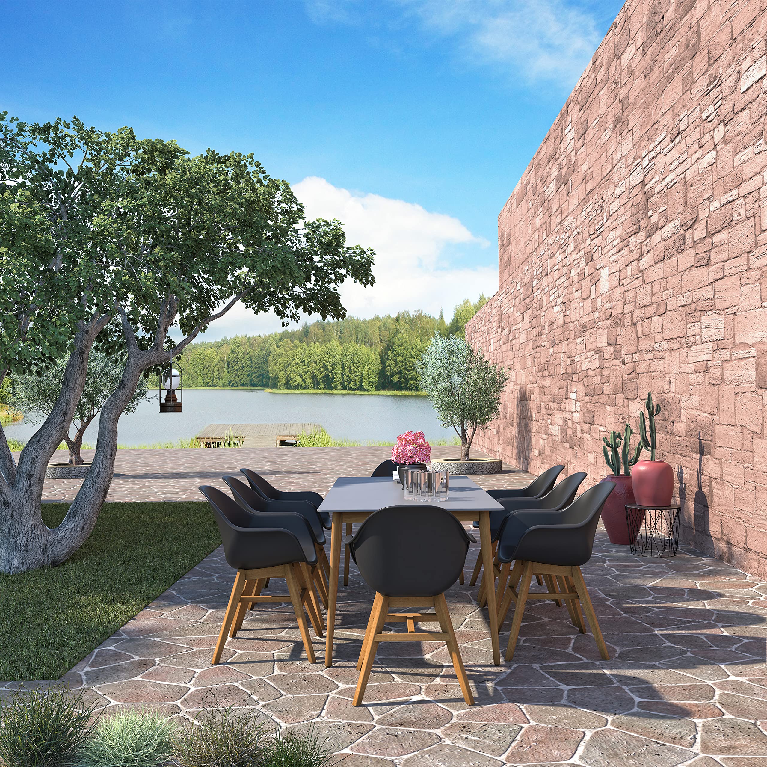 Premium 9-Piece Eucalyptus Wood Outdoor Dining Set - Rectangular Table & Chairs for Patio, Garden, Backyard & Indoor Use | Weather-Resistant & Durable Furniture