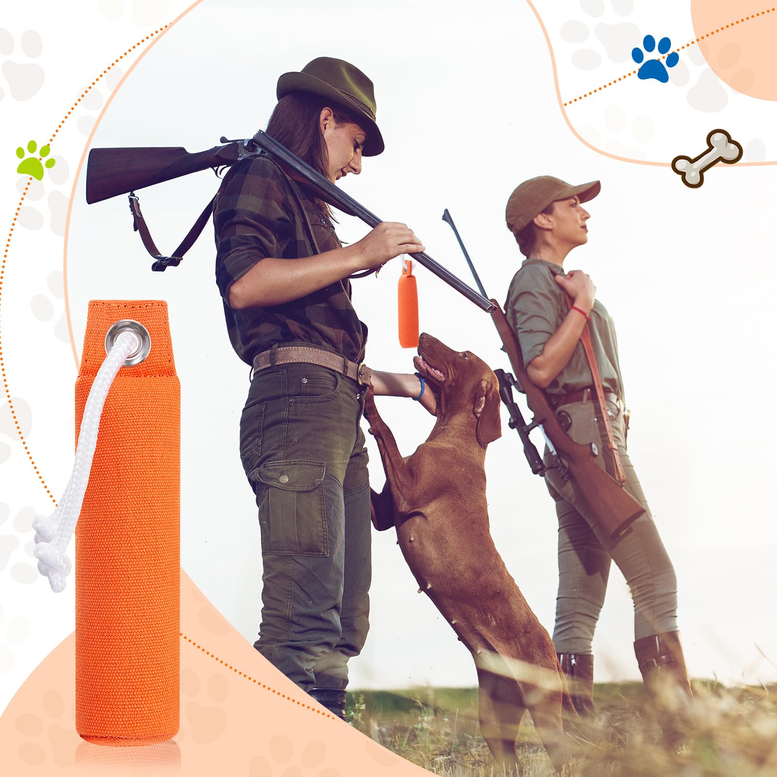 2 Pack Canvas Dog Training Bumpers - Durable Hunting Dog Training Dummy for Retrieval Practice (7.1 x 1.6 Inches, Orange) - Perfect for Field Training, Backyard Fetch & Obedience Exercises