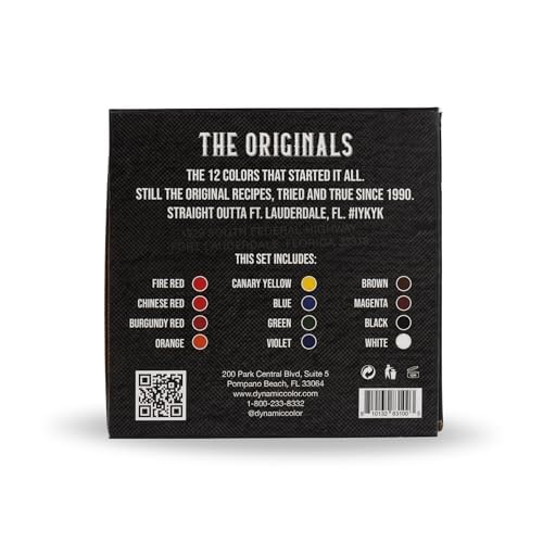 Dynamic Color Co - OG Color Ink Set, 12 Bottles (1 oz Each) - Burgundy Red, Chinese Red, Fire Red, Green, Blue, Orange, White, Canary Yellow, Brown, Magenta, Violet, Black - Perfect for Calligraphy, Art Projects, and DIY Crafts
