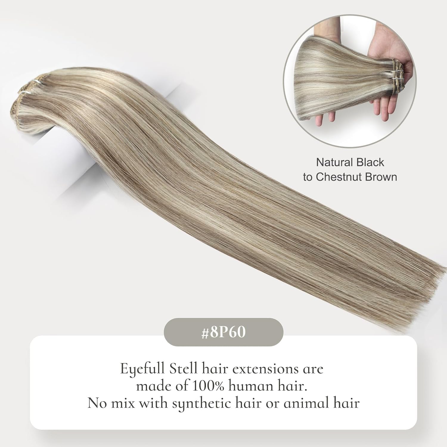 22 Inch Clip in Human Hair Extensions - 7PCS 120g Ash Brown Highlights with Platinum Blonde - 100% Remy Natural Straight Double Weft Invisible Clip Ins - Perfect for Parties, Weddings & Daily Styling