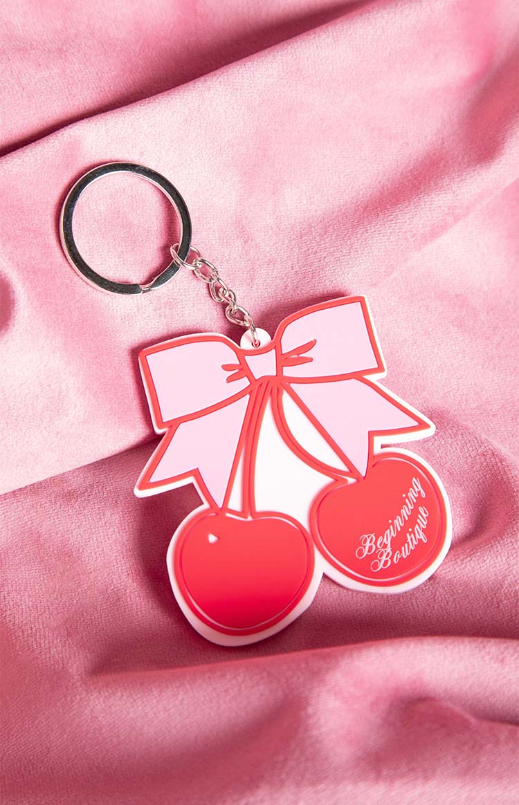 Beginning Boutique Cherry Bow Keychain - Cute & Stylish Keyring for Women, Girls - Perfect for Gifts, Backpacks, Purses & Everyday Use