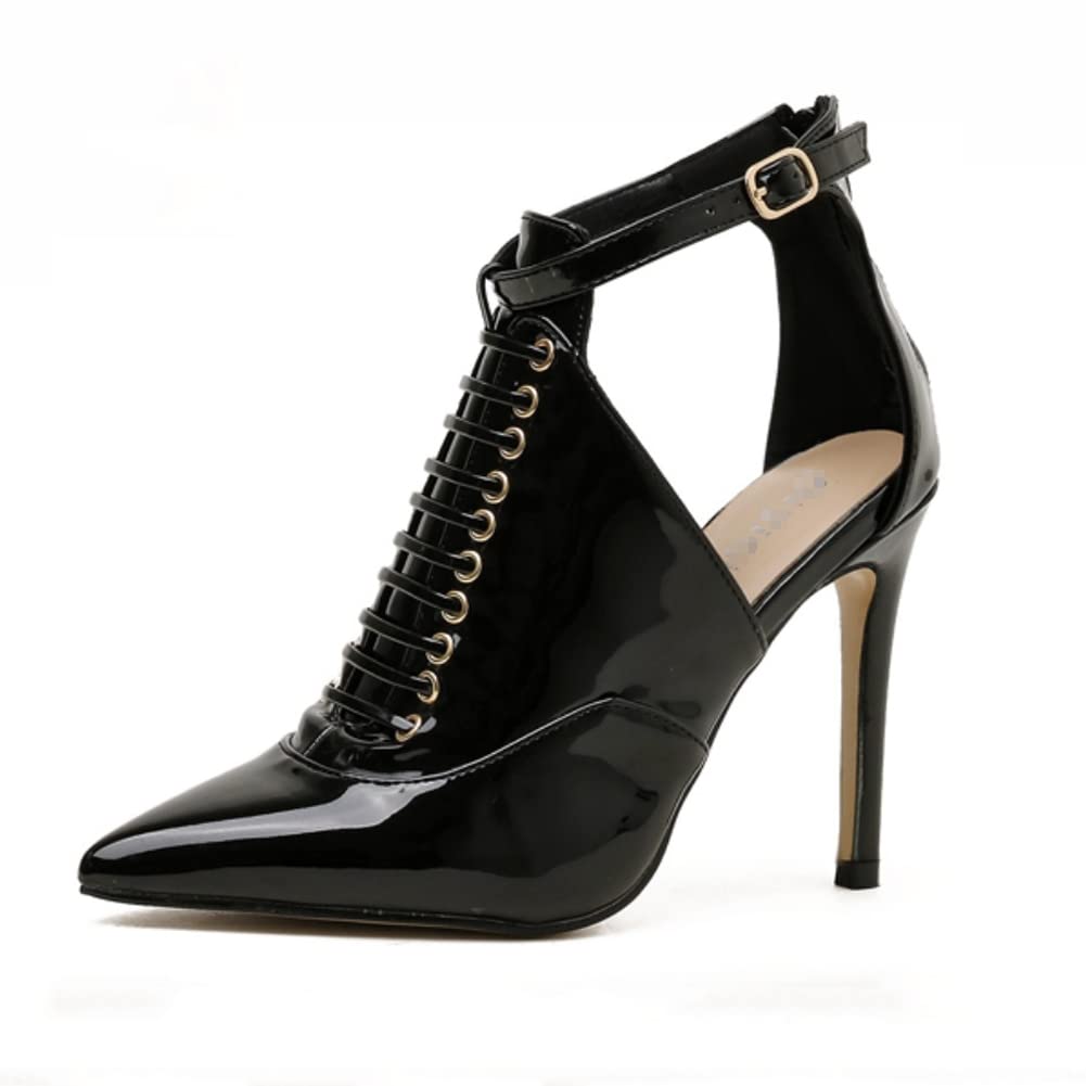 MEIERYA Women's Leather Cutout Ankle Boots - Pointed Toe Slouchy Moto Booties with Heels (Black, Size 5) | Stylish Fall & Winter Fashion for Casual Outfits, Office Wear & Night Out