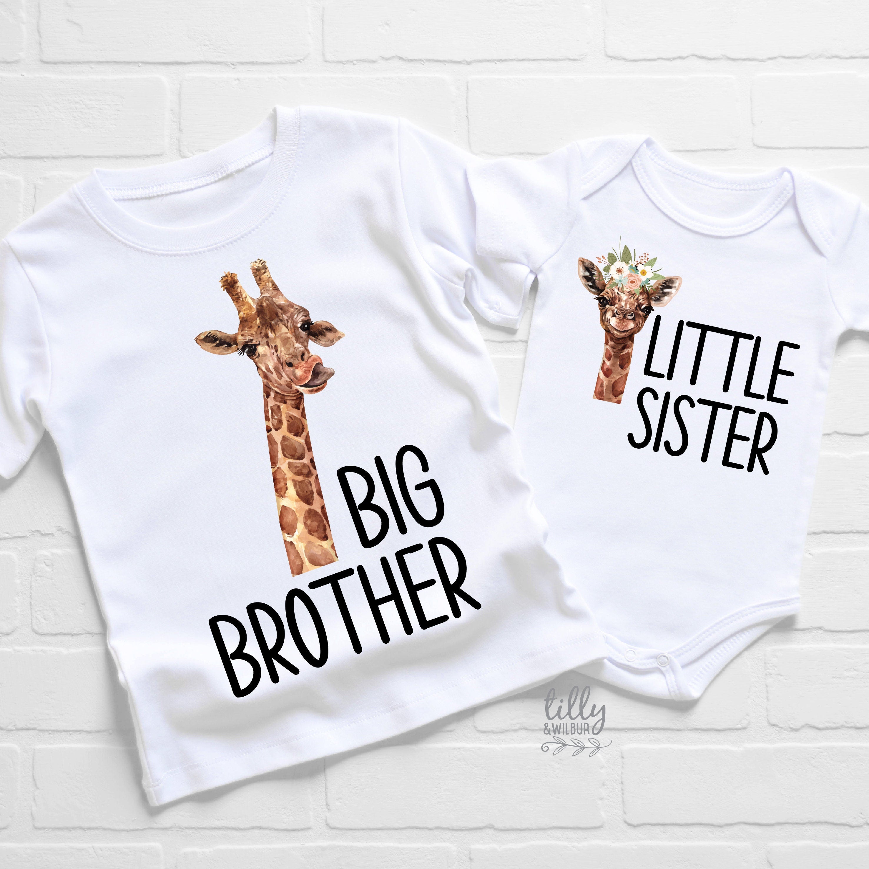 Big Brother Little Sister Matching Giraffe T-Shirt & Bodysuit - Cute Sibling Outfits for Family Photos, Birthday Parties & Special Occasions