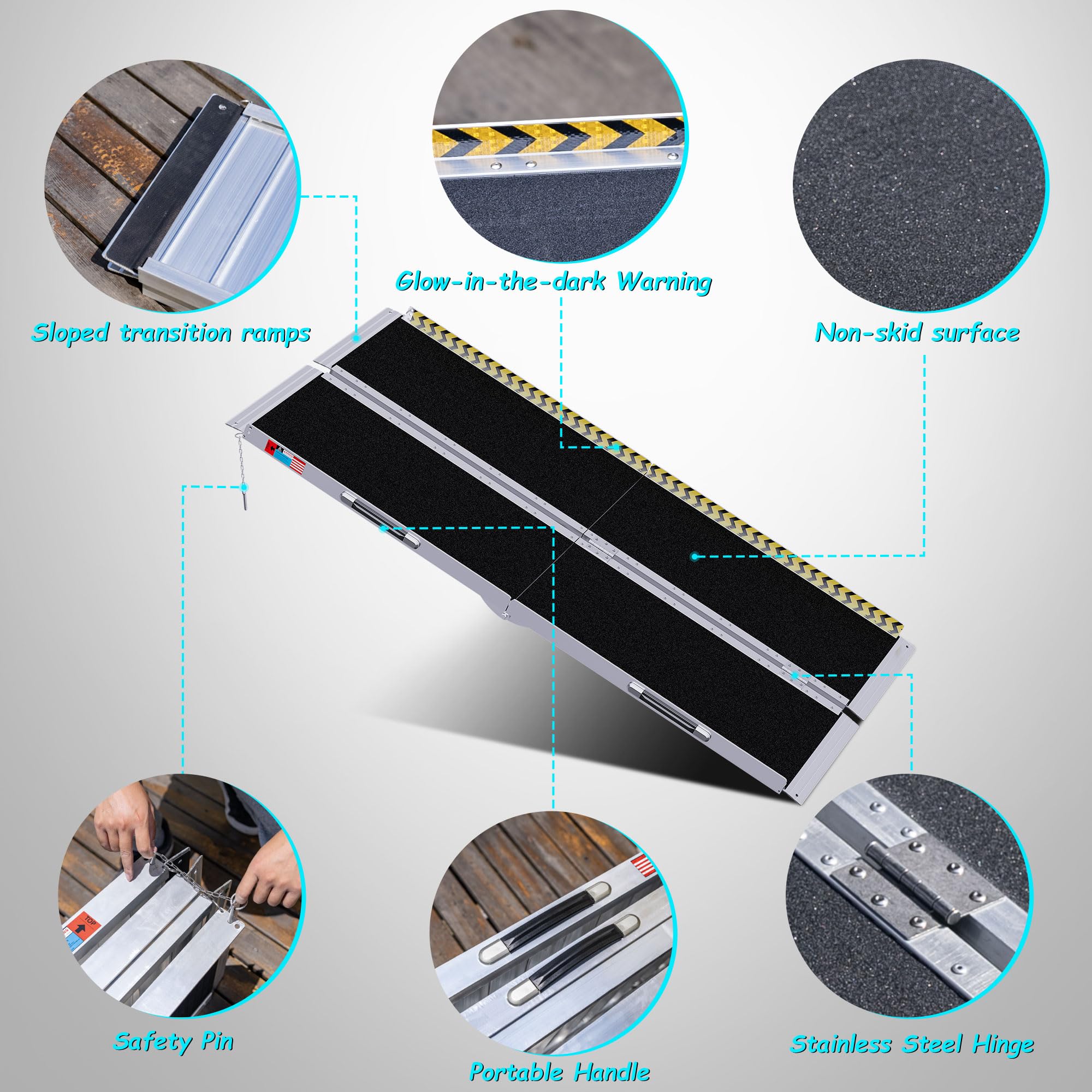 6FT Portable Wheelchair Ramp - Lightweight Aluminum Folding Ramp with Anti-Slip Surface - 600 LBS Weight Capacity - Home & Vehicle Access Solution - Perfect for Stairs, Doorways, and SUV Loading