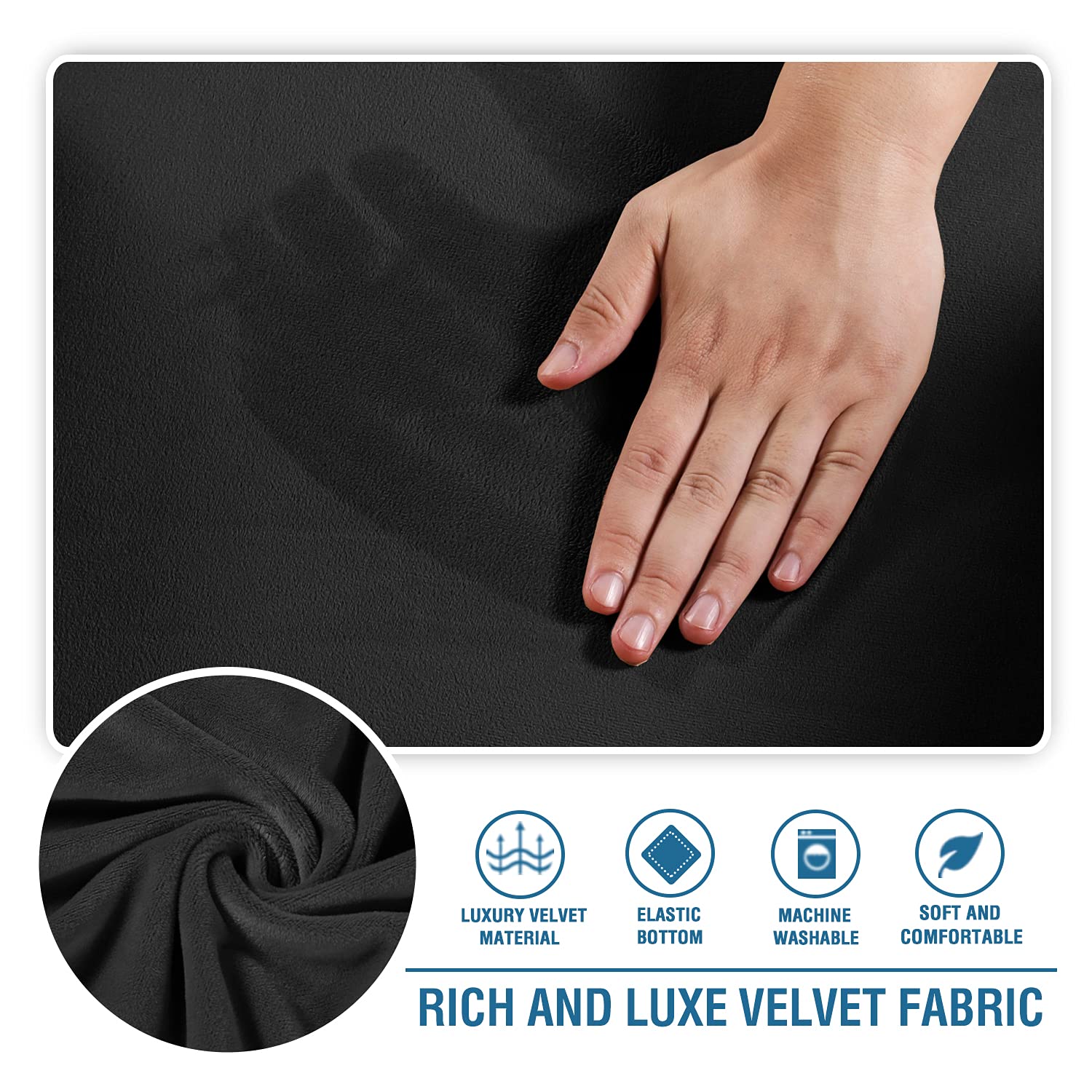 H.VERSAILTEX Stretch Velvet 2-Piece T-Cushion Sofa Slipcovers - Soft Elastic Sofa Seat Covers for 2-Cushion Couches, Non-Slip Furniture Protector (Black) - Perfect for Living Room, Home Decor & Pet-Friendly Furniture Protection