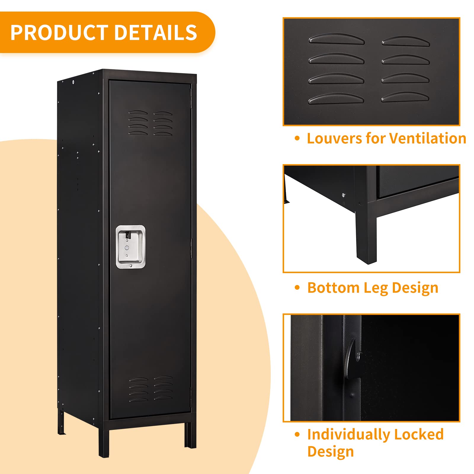 STANI Metal Locker Cabinet - Heavy Duty Steel Storage Organizer with Lockable Doors & Adjustable Shelves for Home Office, Gym, School - Perfect for File Storage, Coat Hanging & Equipment Organization