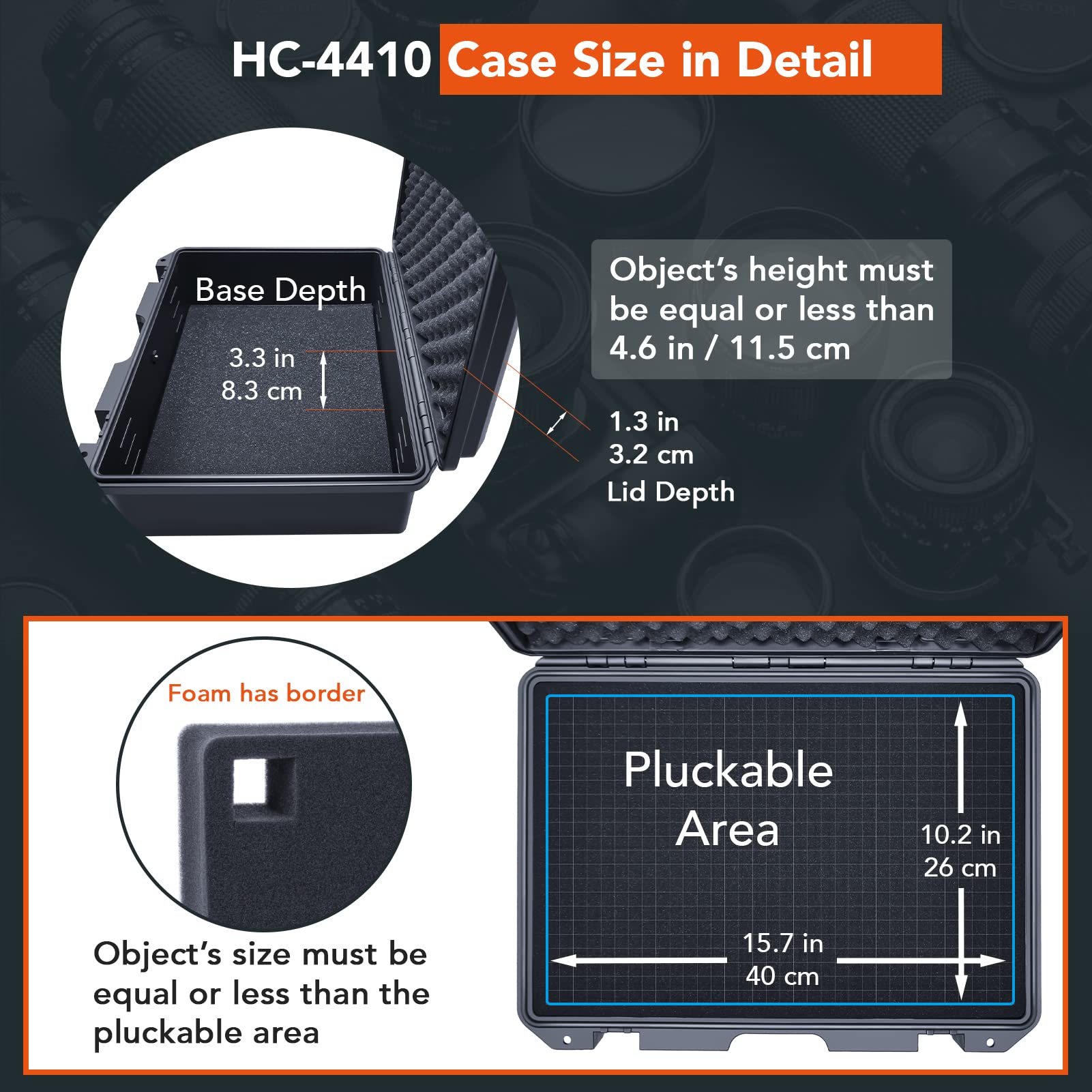 **Lykus HC-4410 Waterproof Hard Case with Customizable Foam Insert – 44x29x12cm Interior – Fits 16
