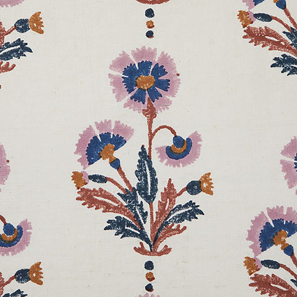 Handmade Block Printed Cotton Fabric - Rust & Rose Floral Design for Boho Home Decor, DIY Crafts & Fashion Sewing